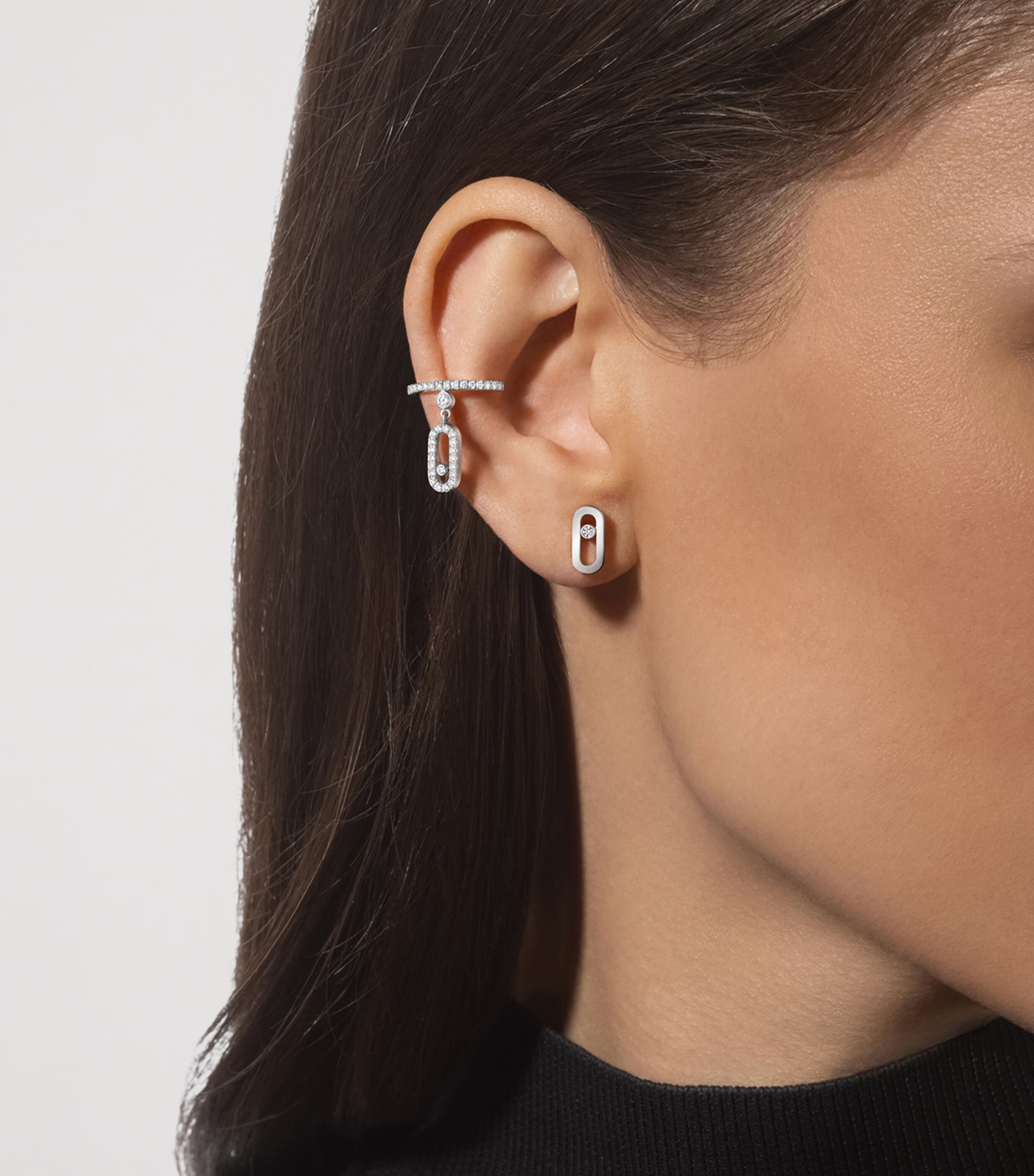 Messika Move Uno White Gold and Diamond Stud Earrings White Gold Image 2
