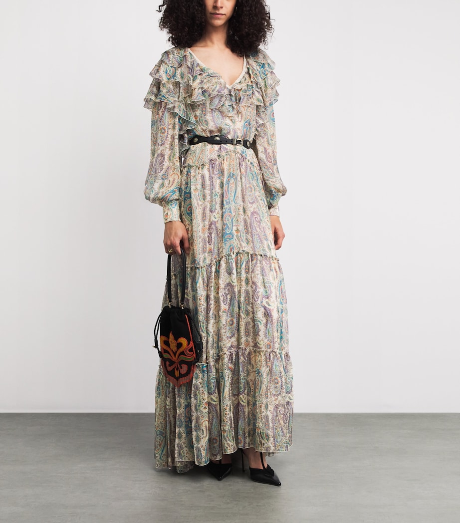 Etro Womens Silk Paisley Ruffle Maxi Dress Print Wht Base Image 2