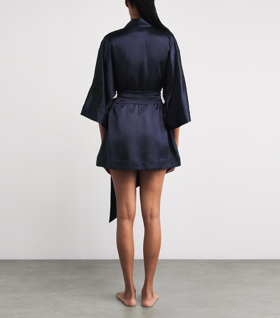 Silk Floral Julia Mini Kimono Robe MARINEBLUE/BLACK Image 3