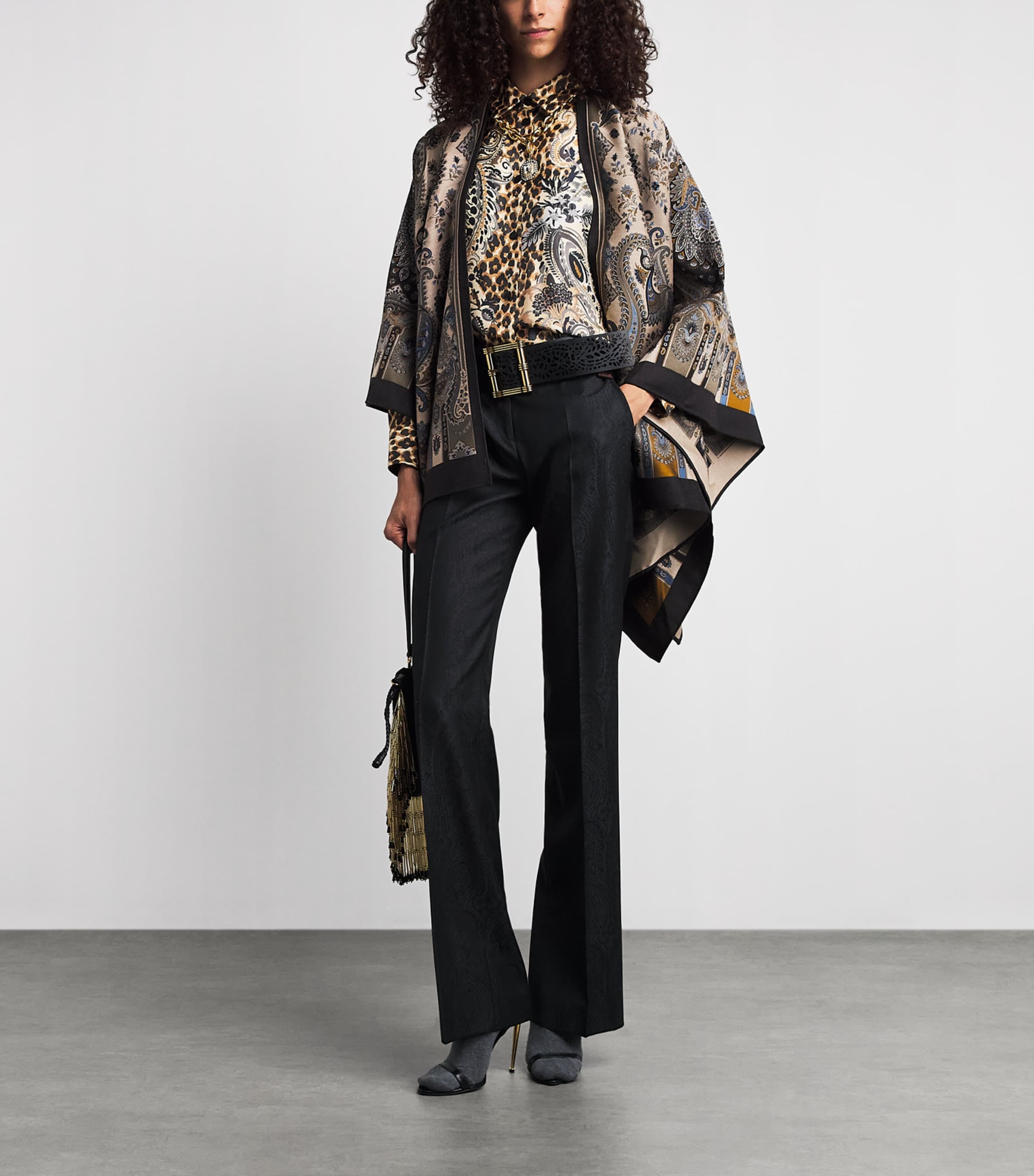 Etro Womens Wool-Blend Paisley Cape Print/beige Bs Image 2