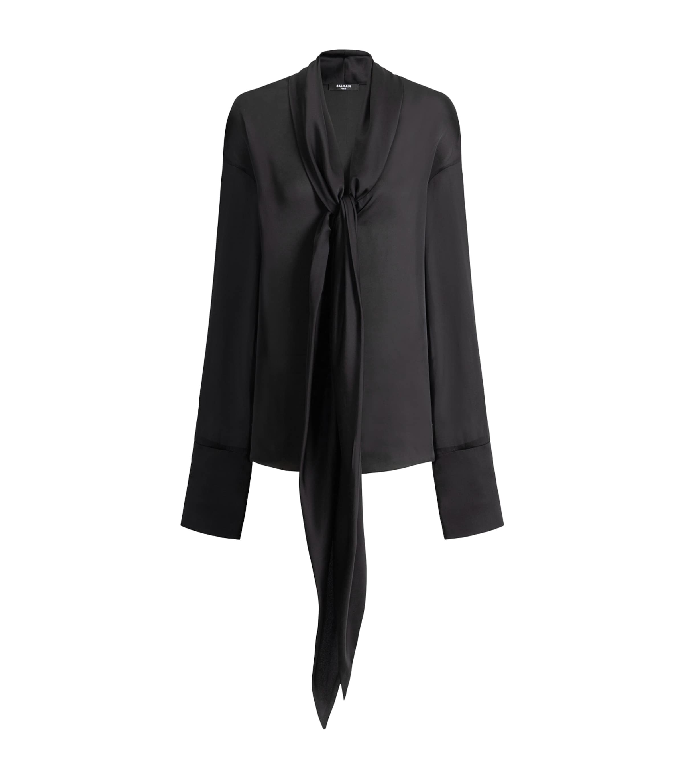 Balmain Womens Silk Tie Collar Shirt Noir Image 1