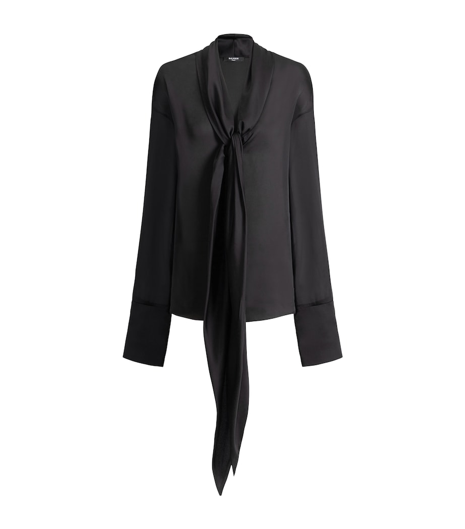 Balmain Womens Silk Tie Collar Shirt Noir Image 1