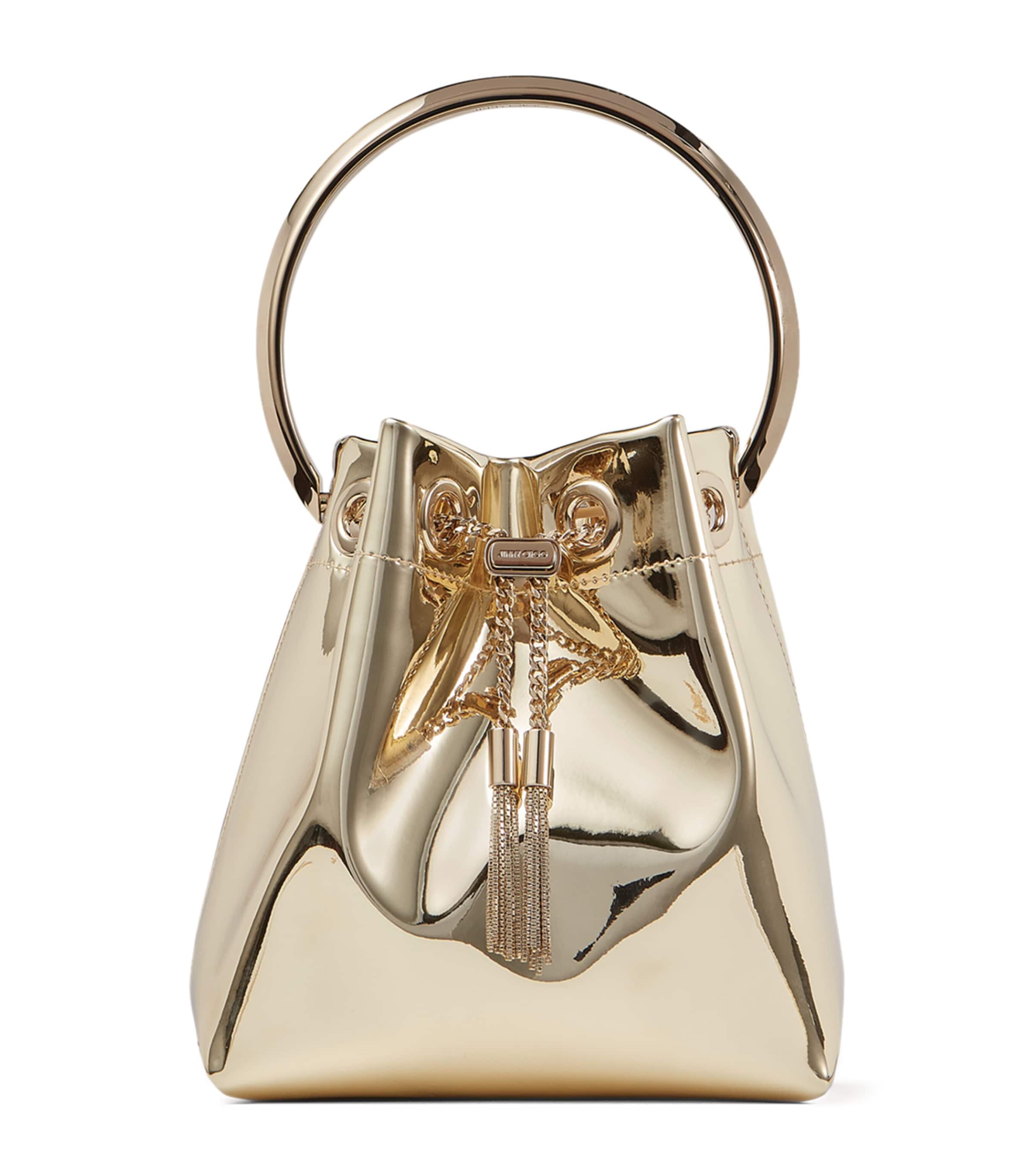 Jimmy Choo Mini Bon Bon Mirror Top Handle Bag In Gold