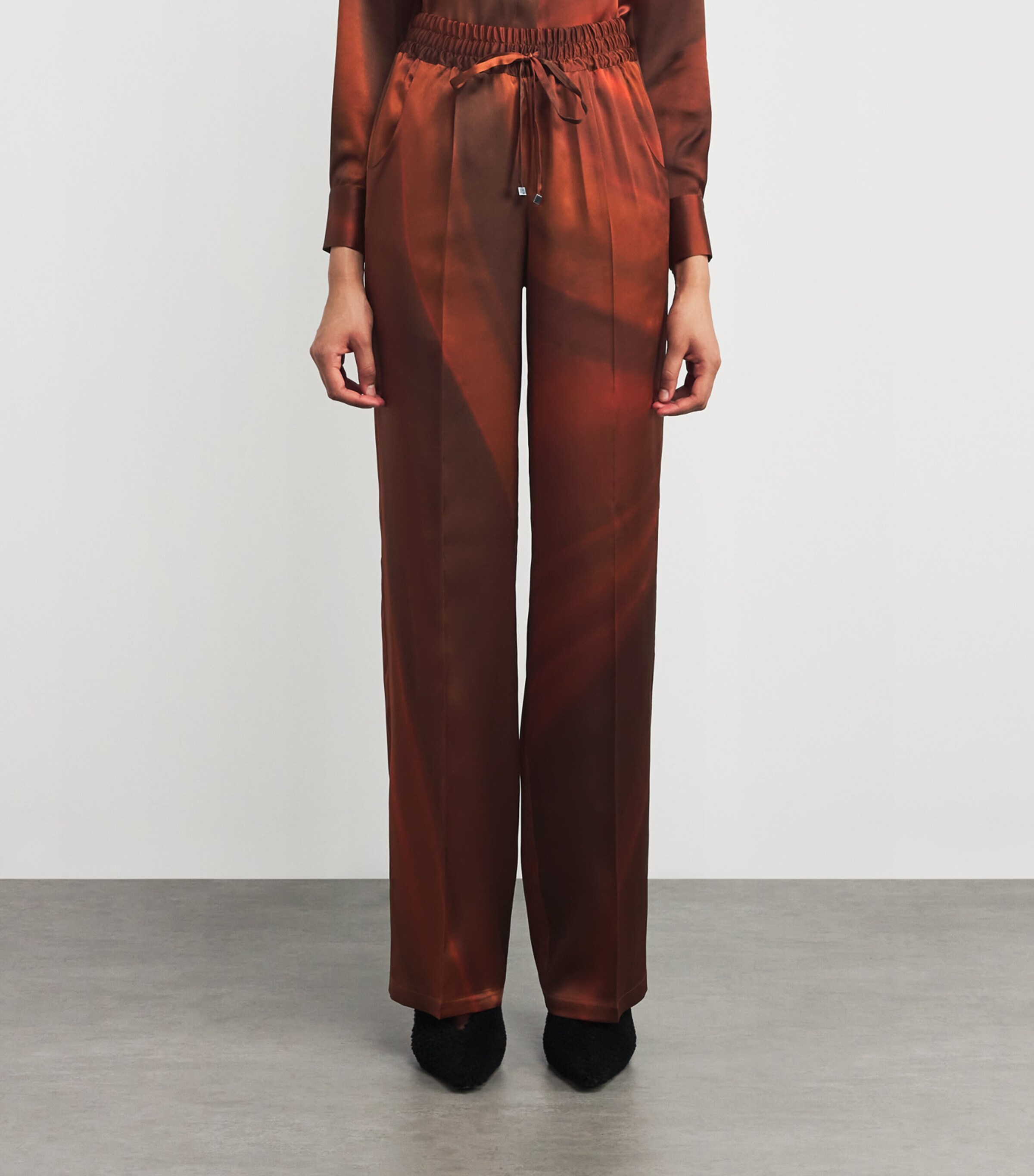 Kiton Womens Silk Drawstring Trousers Brown/rust Image 3