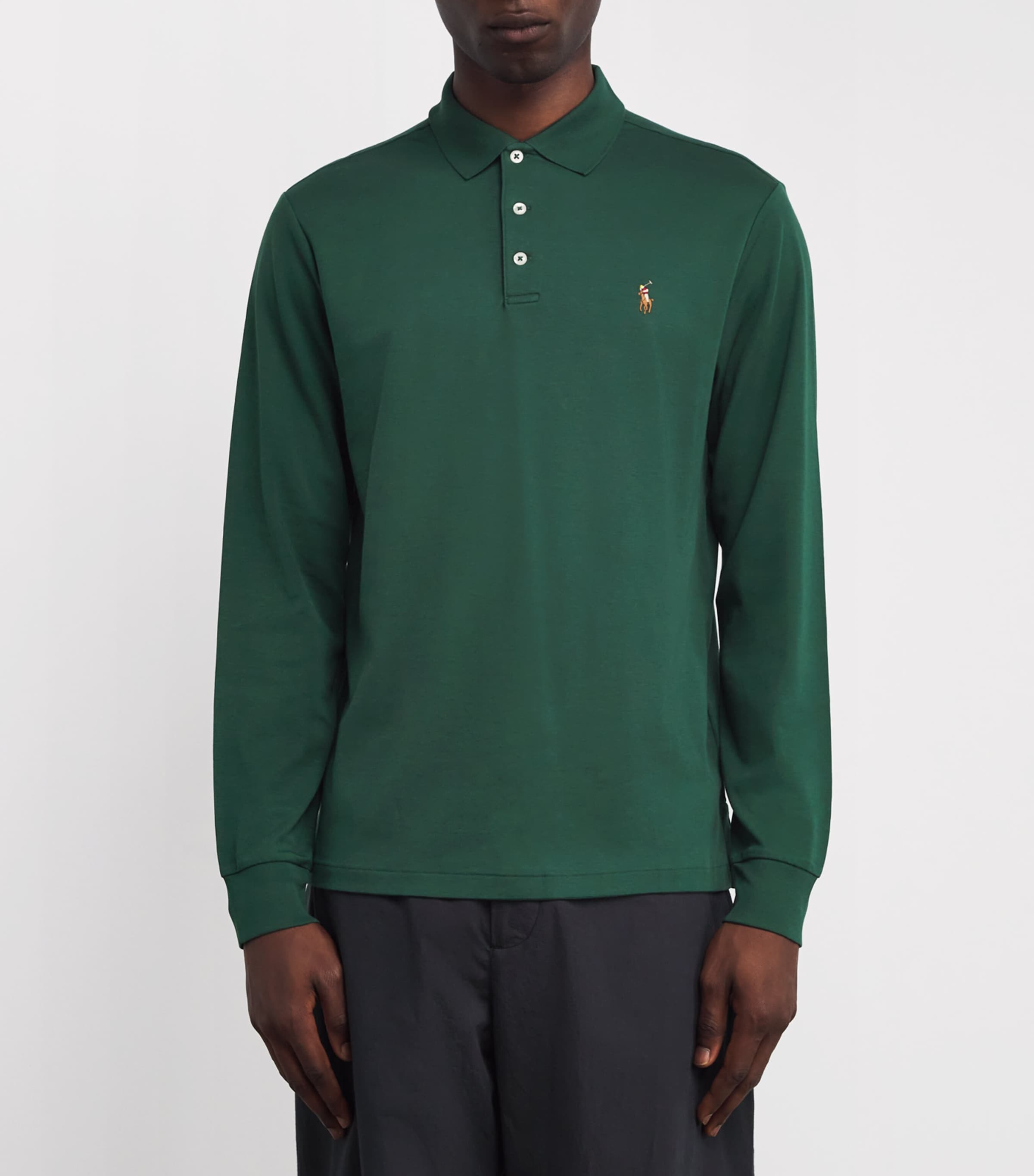 Polo Ralph Lauren Mens Cotton Long-Sleeve Polo Shirt Green Image 3