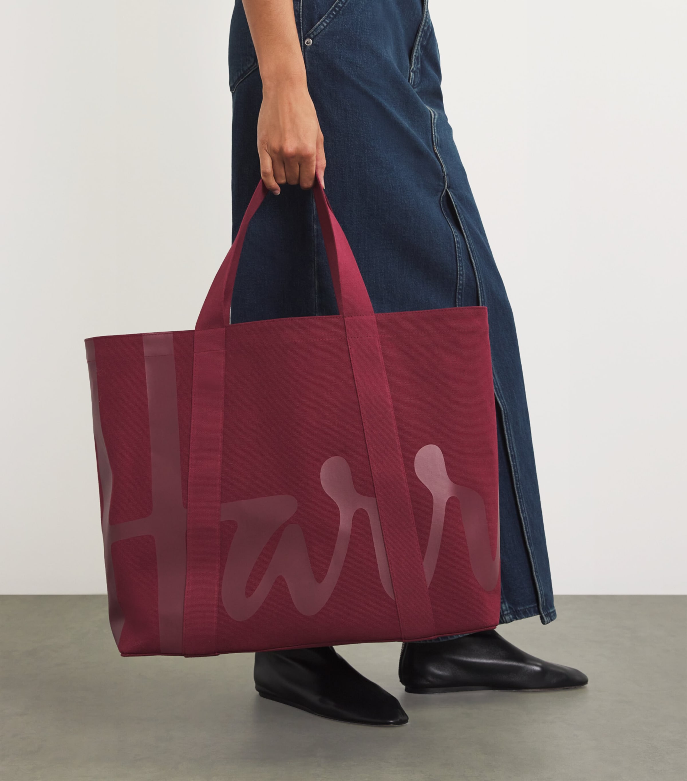 Harrods Large Cotton Logo Tote Bag Berry Image 2