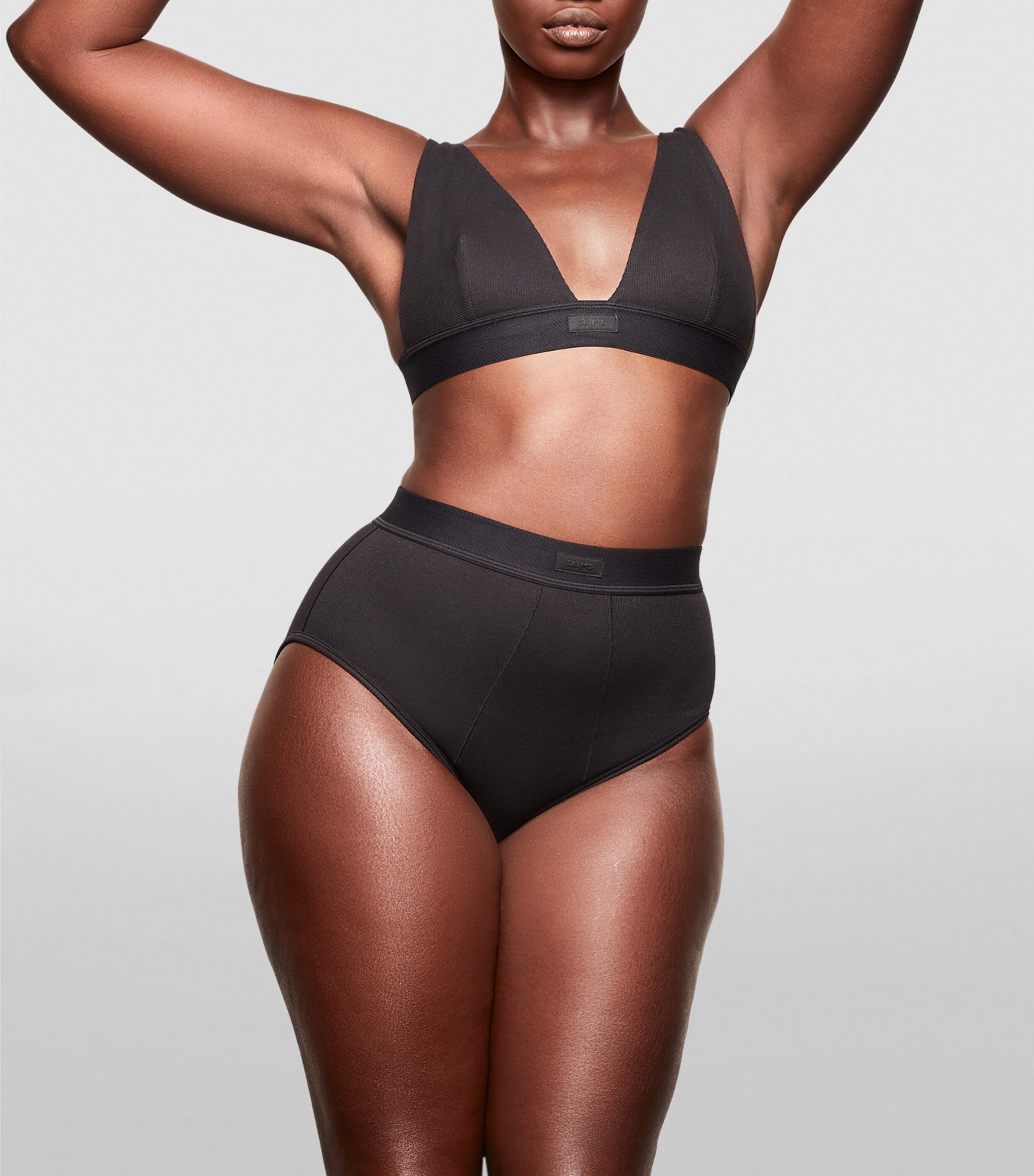 Cotton-Blend Plunge Bralette SOOT Image 2