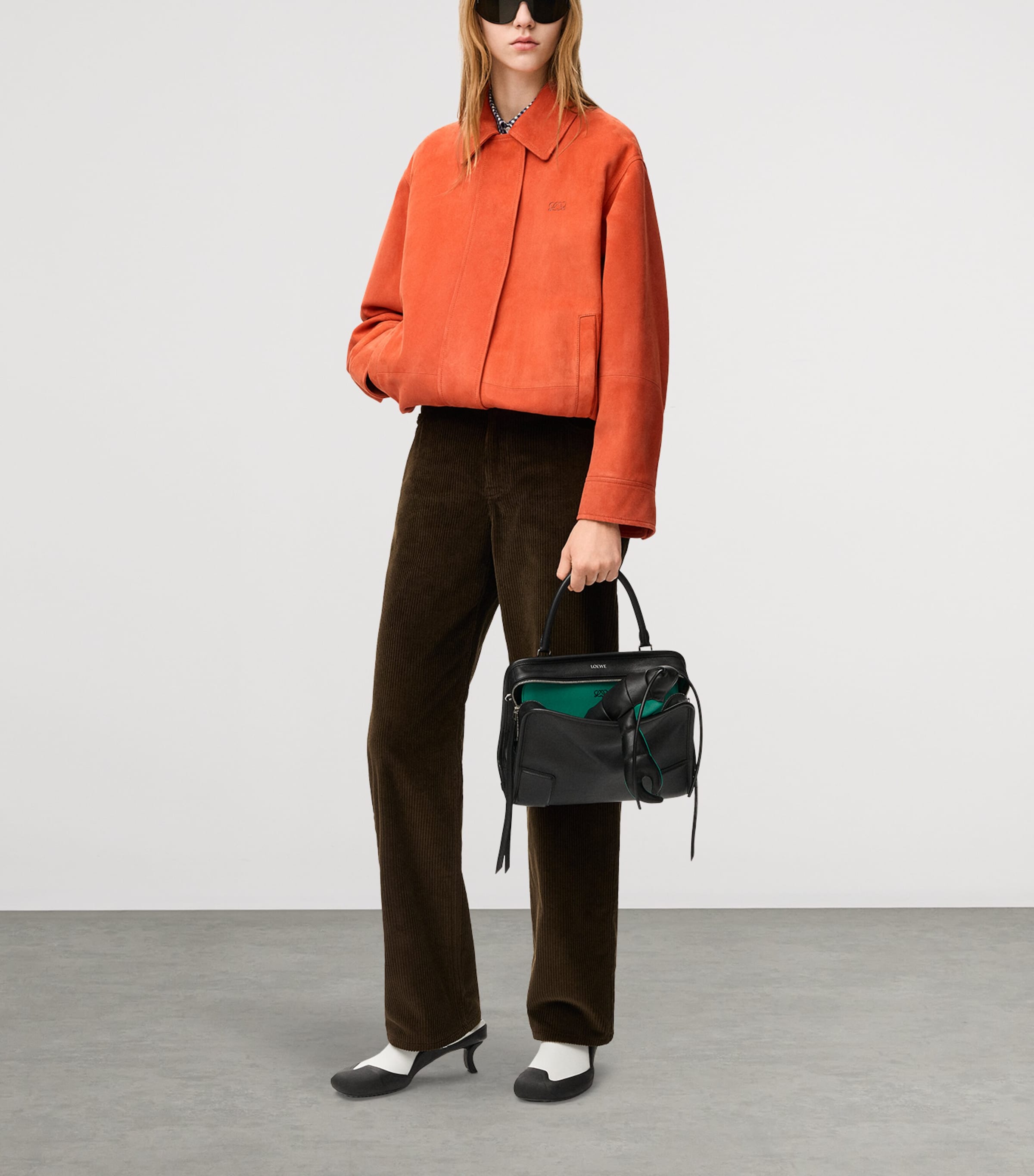 LOEWE Womens Suede Drawstring Jacket Orange Image 2