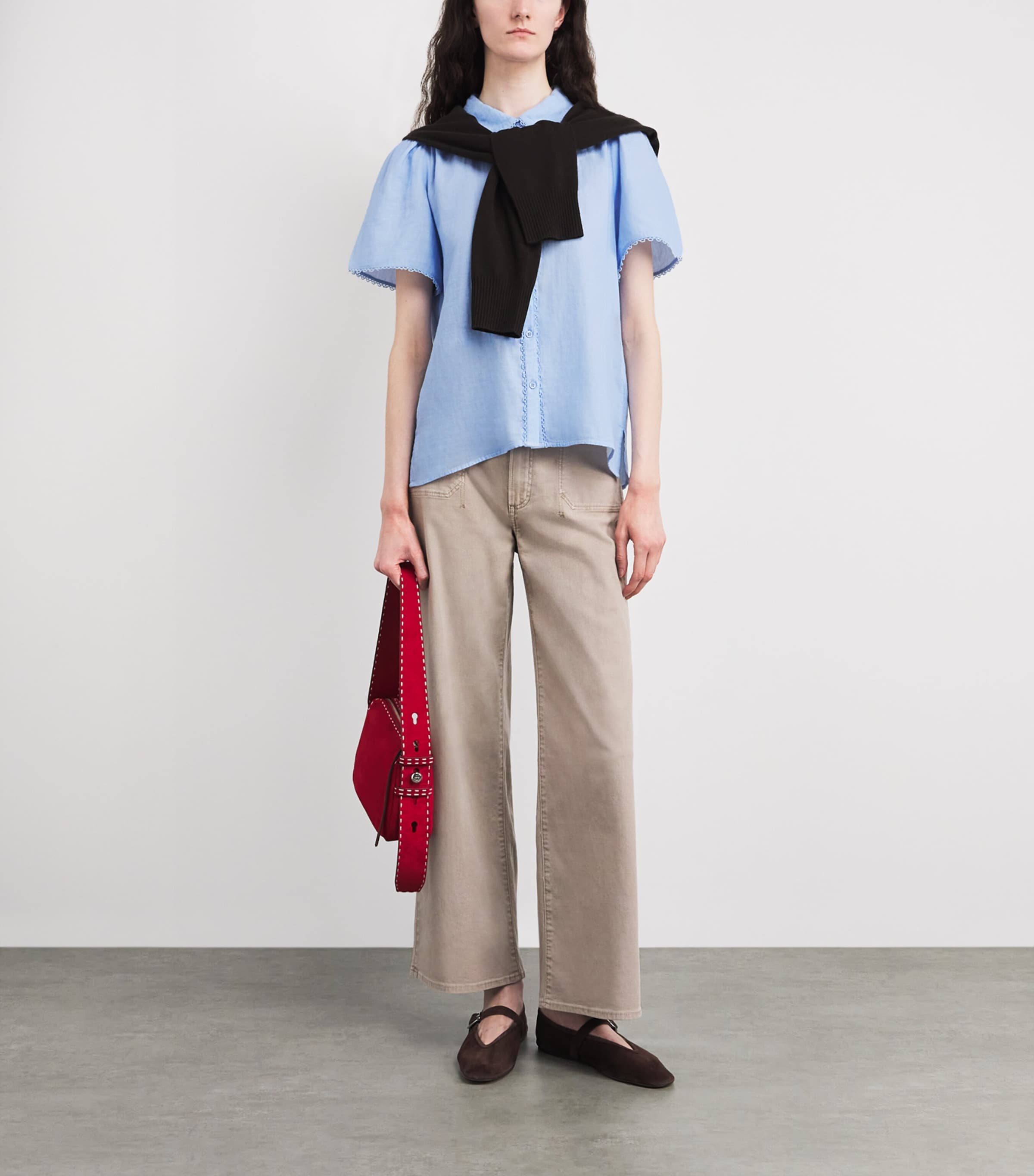 ME+EM Womens Cotton Cheesecloth Blouse Cloud Chambray Blue Image 2