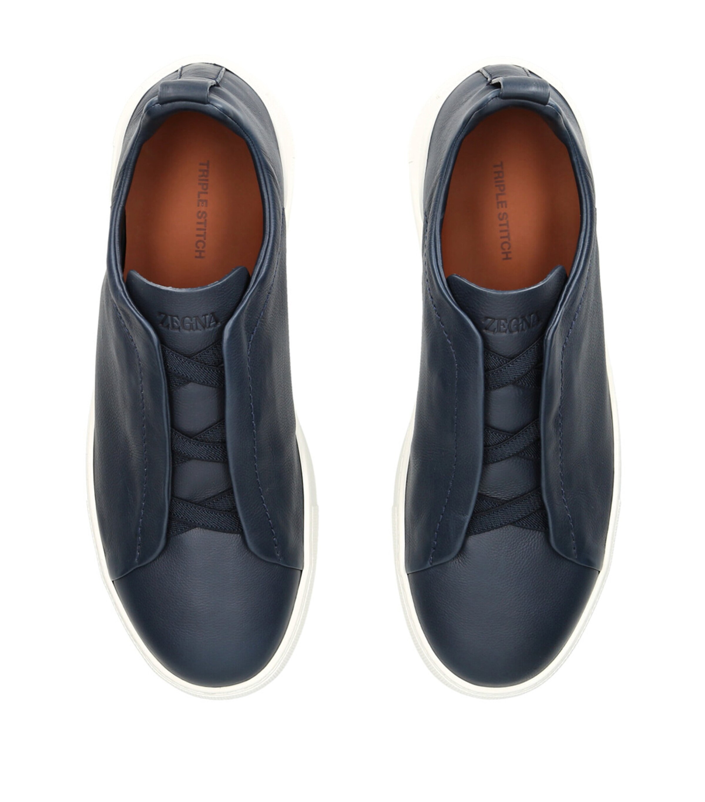 Zegna Leather Triple Stitch SECONDSKIN Sneakers Navy Image 4