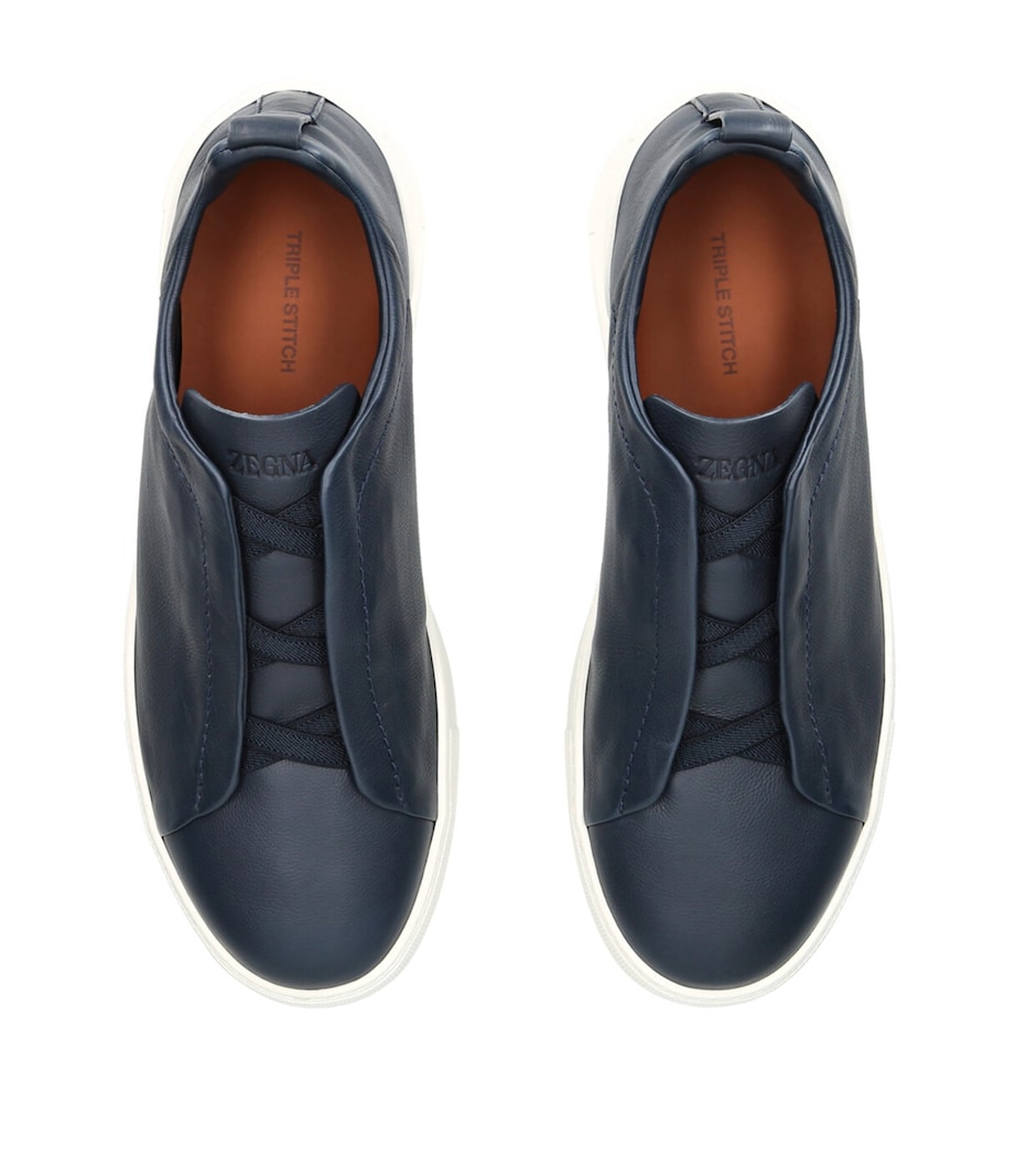 Zegna Leather Triple Stitch SECONDSKIN Sneakers Navy Image 4