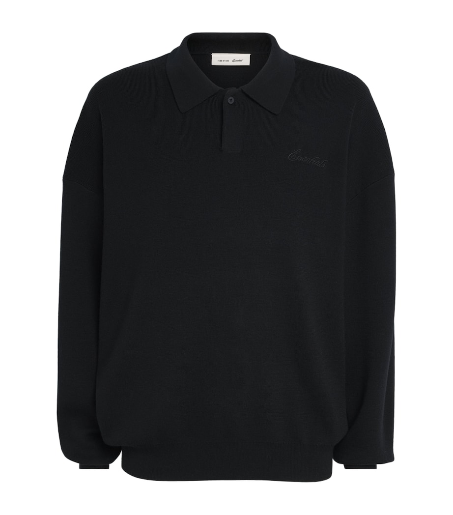 FEAR OF GOD ESSENTIALS Mens Knitted Signature Polo Sweater Vintage Black Image 1