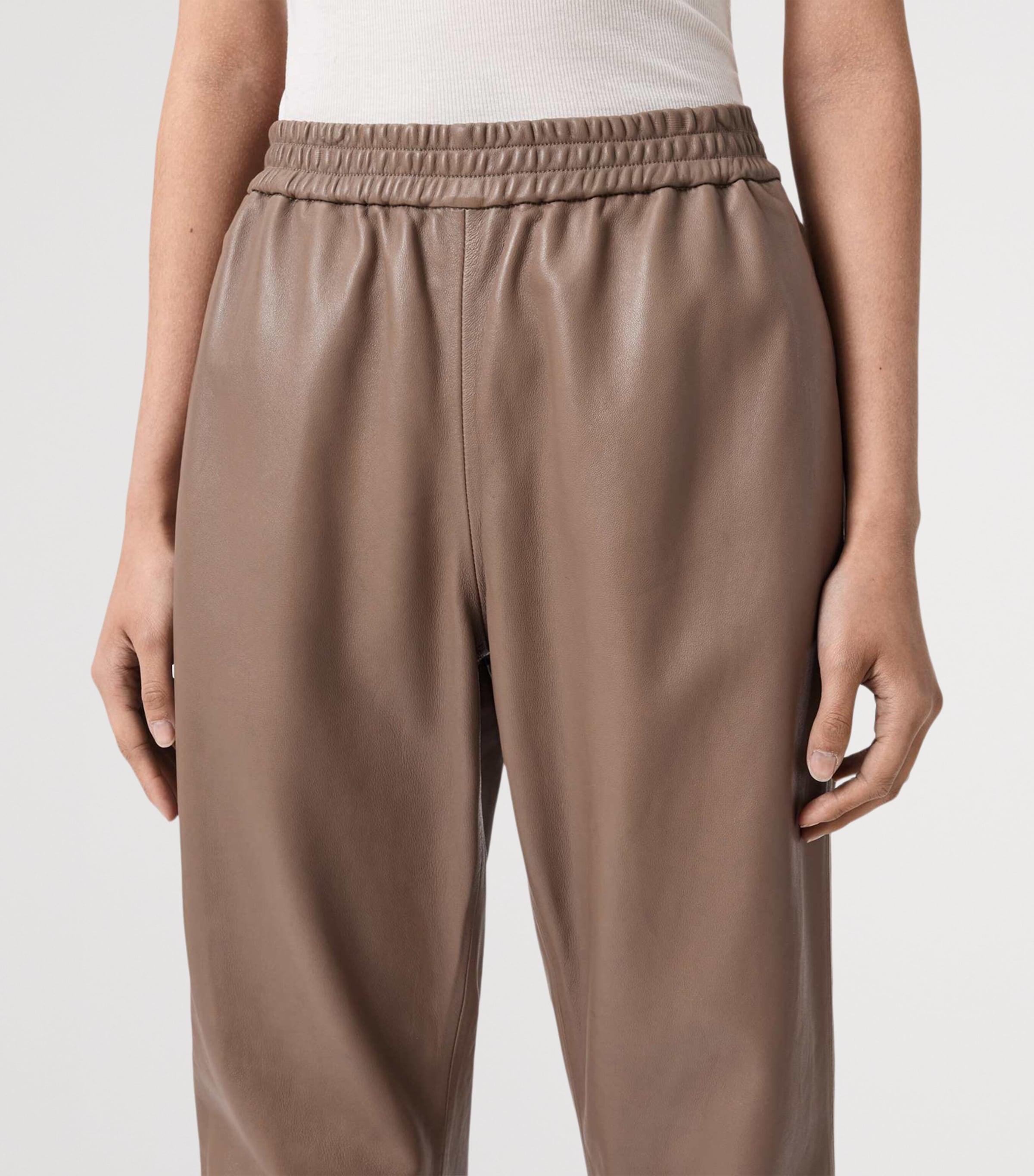 AllSaints Womens Leather Jen Sweatpants Mocha Brown Image 5