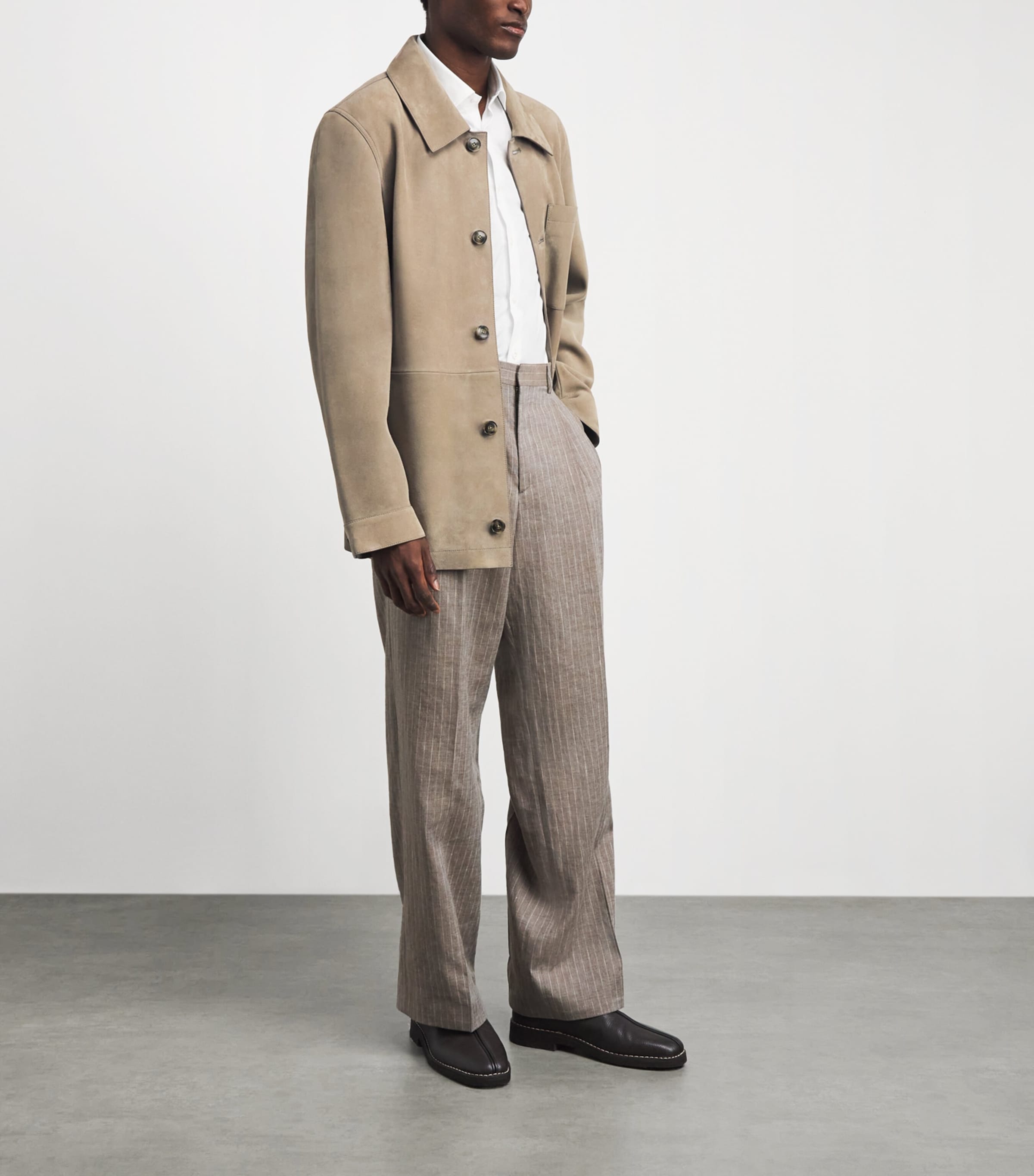 Yves Salomon Mens Suede Overshirt Seigle Image 2