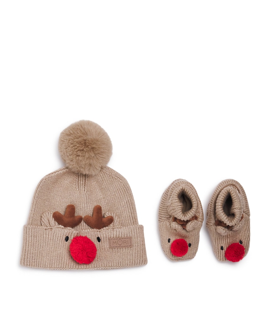 Reindeer Hat and Booties Set (0-12 Months) BROWN Image 1