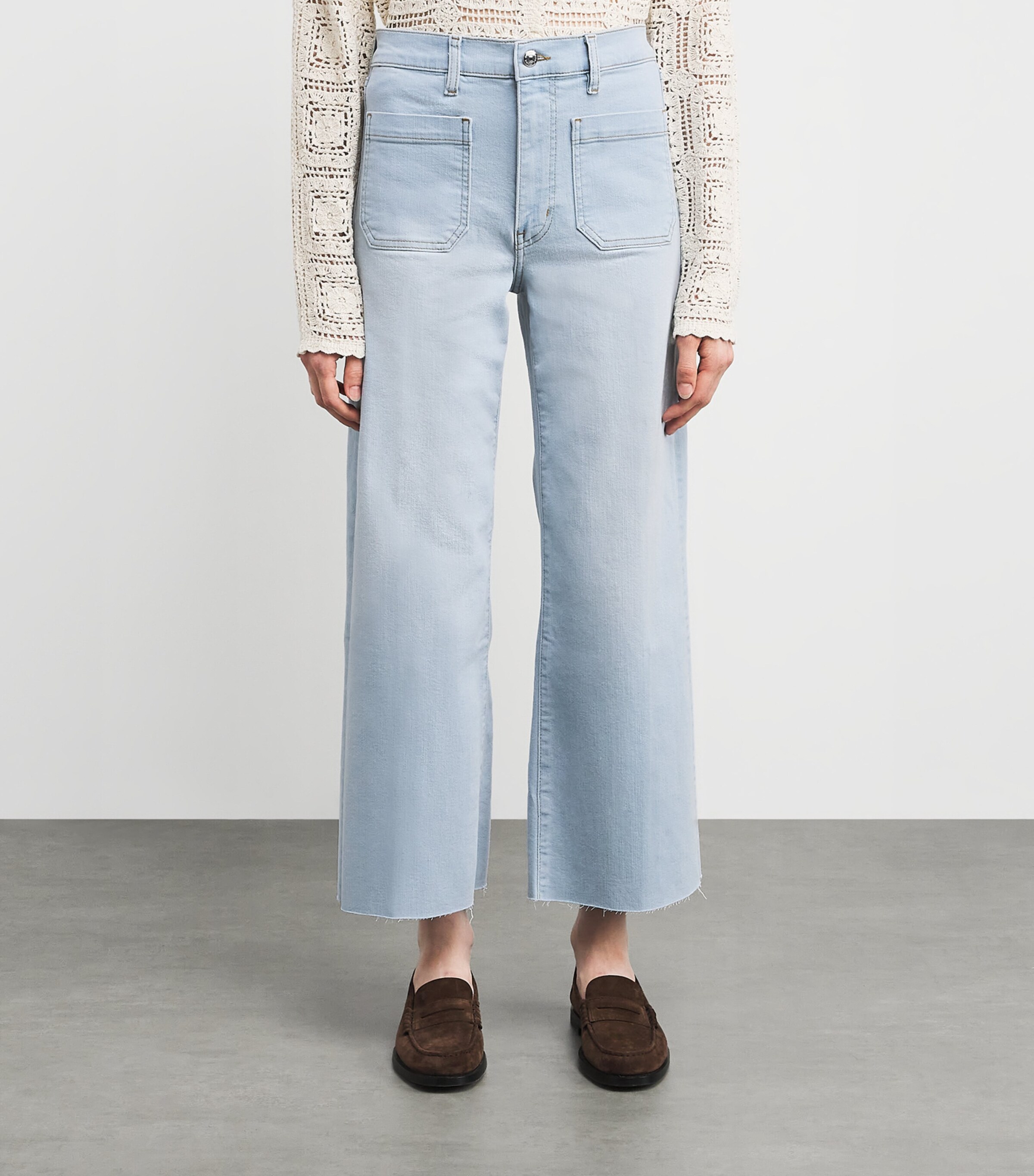 FRAME Womens The Anchor Wide-Leg Jeans Float Raw Fray Image 3