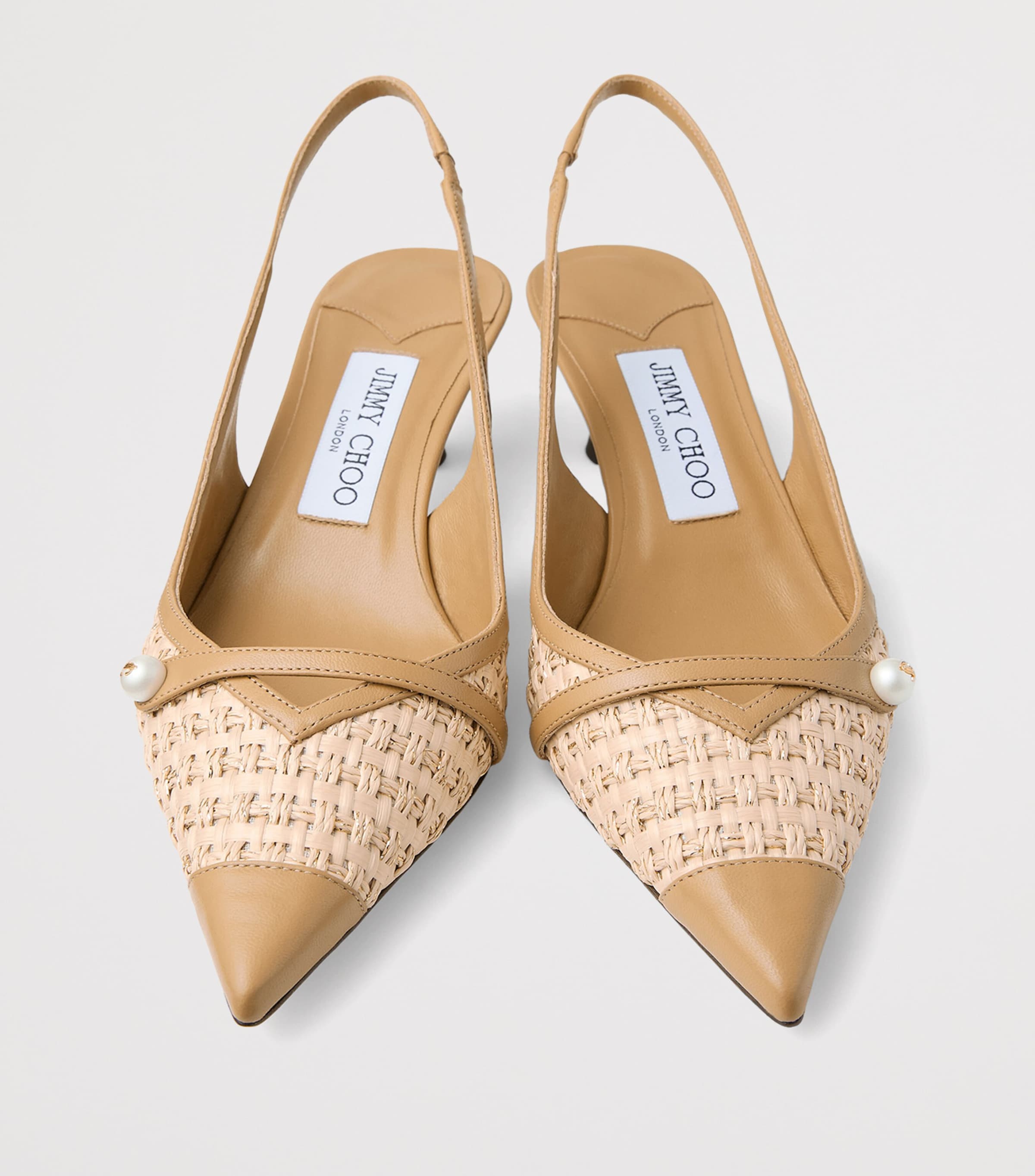 Amita 45 Leather-Trim Raffia Slingback Pumps CAPPUCCINO/NATURAL Image 5