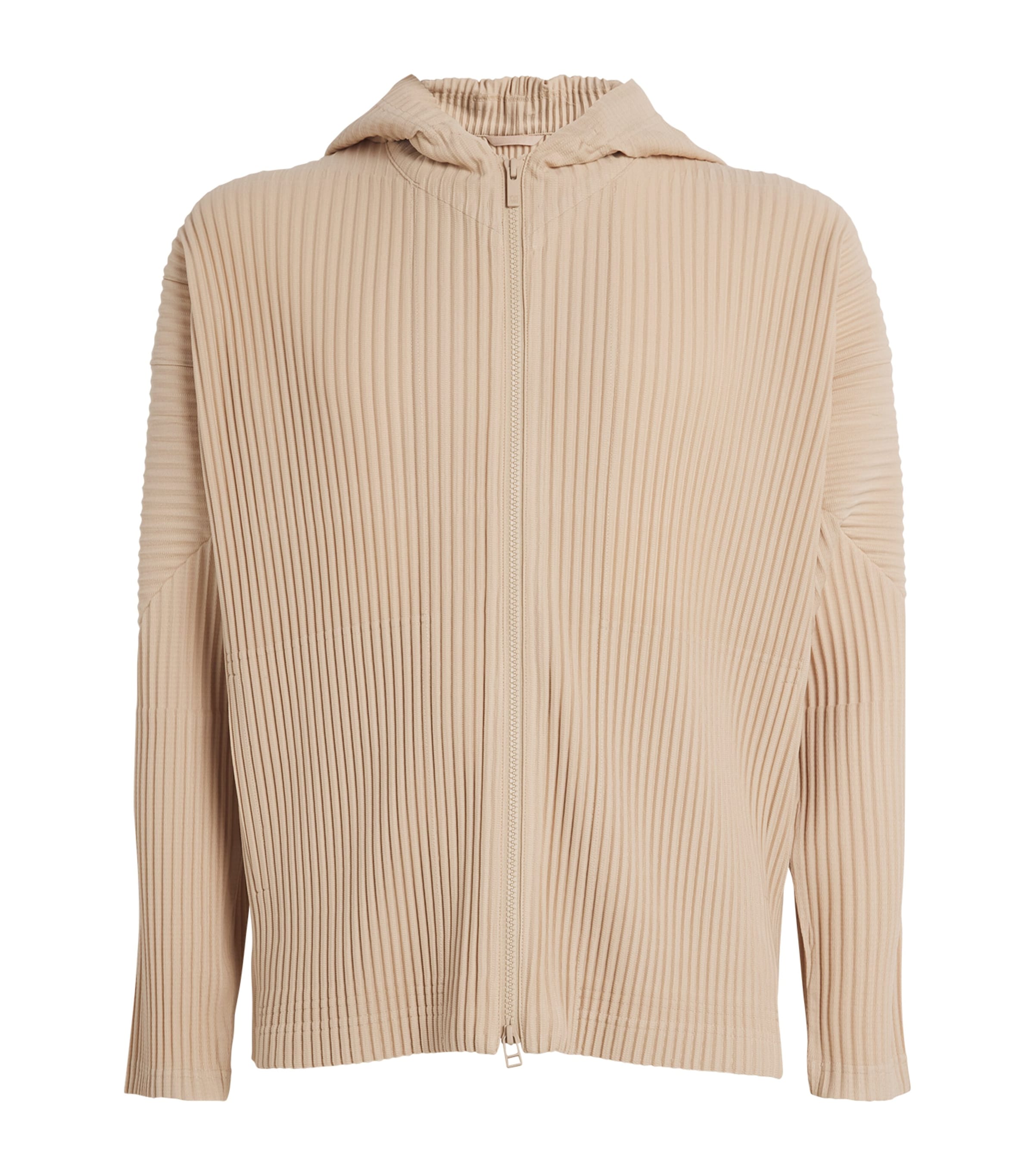 Issey Miyake Pleated Zip-up Hoodie In Beige