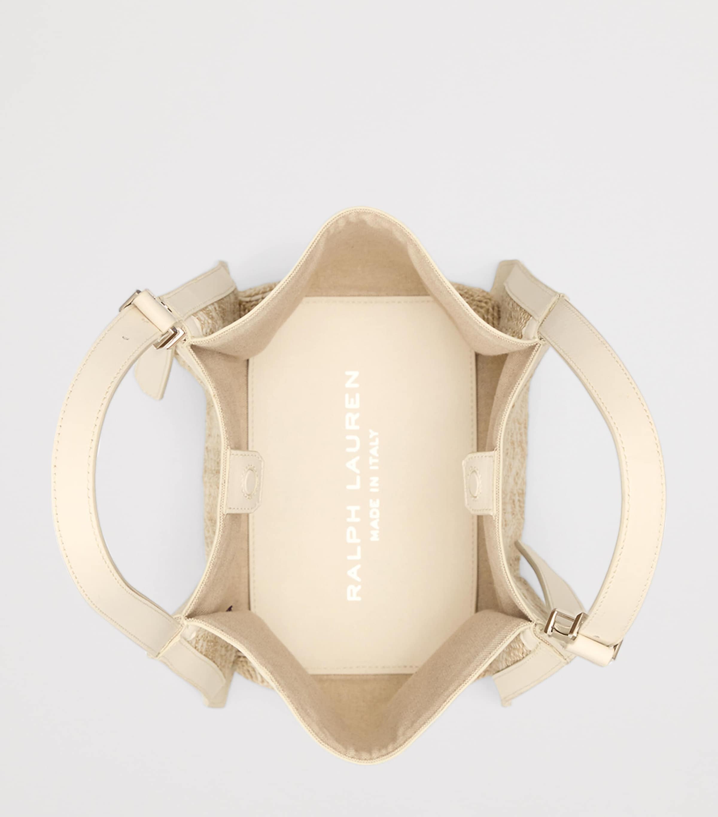 Leather-Trim Woven Ralph Shoulder Bag LIGHT SAND Image 3