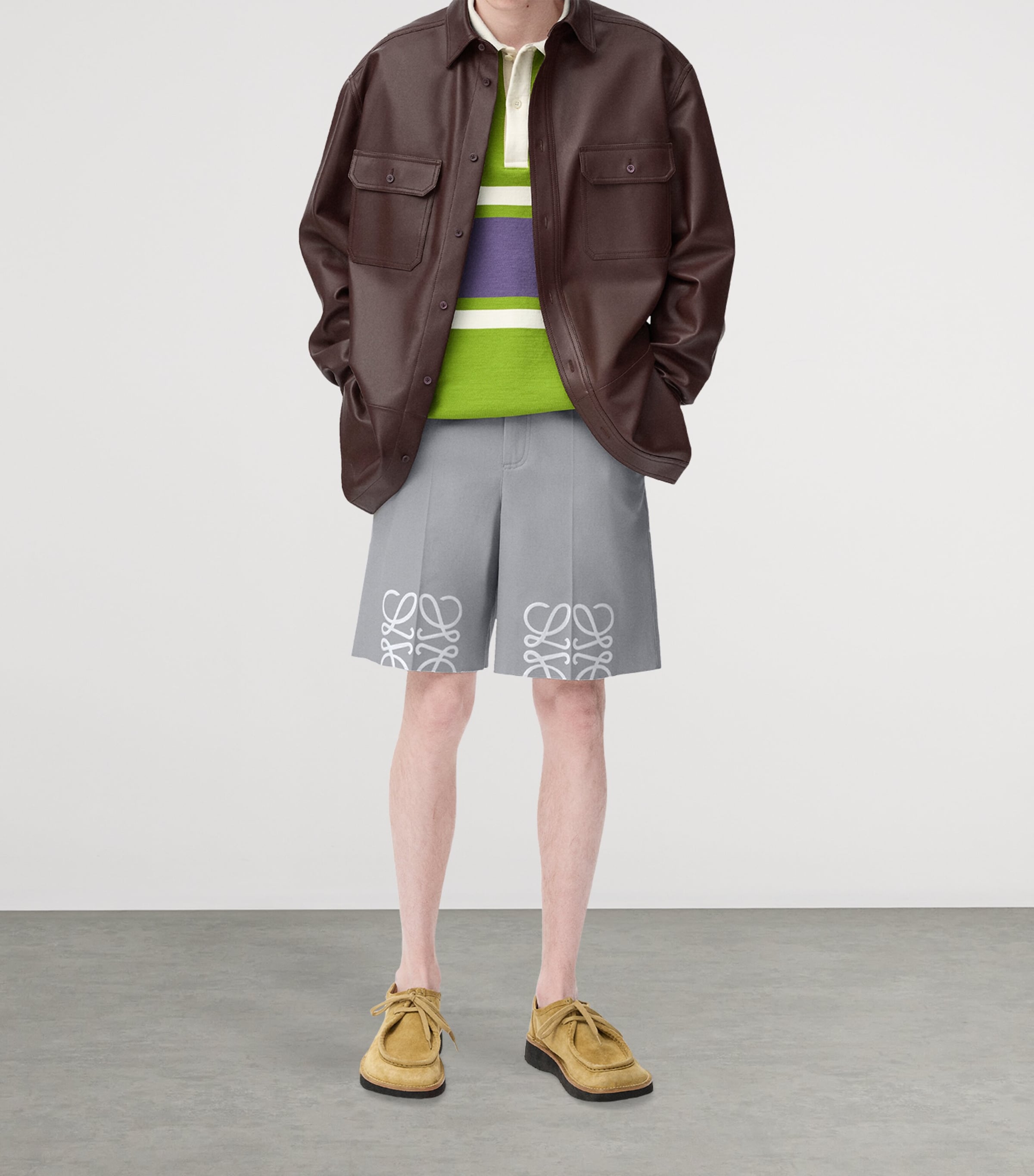 LOEWE Mens Leather Overshirt Chocolate Brown Image 2