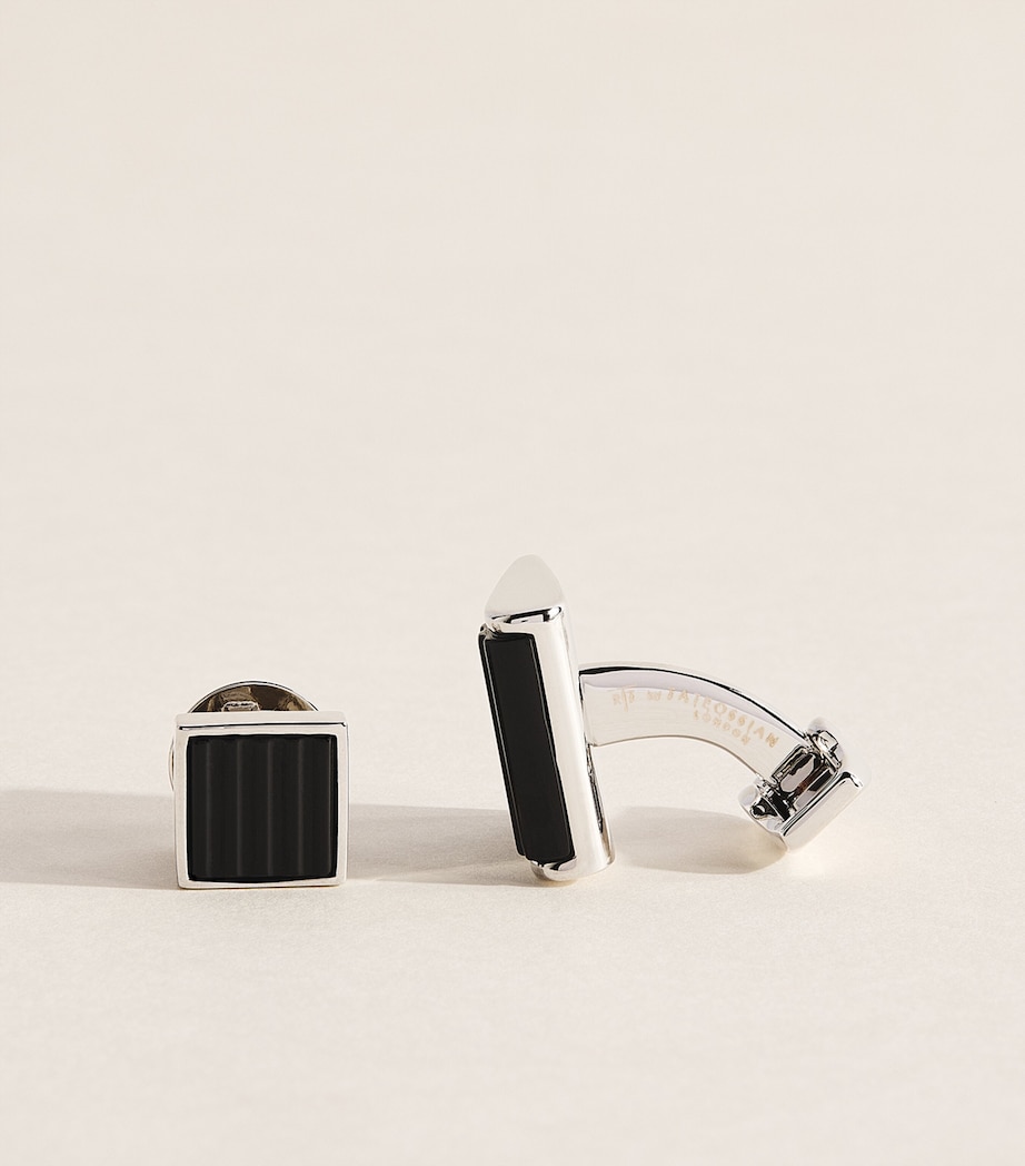 Tateossian Onyx Ribbed Wedge Cufflink Set Black Image 3