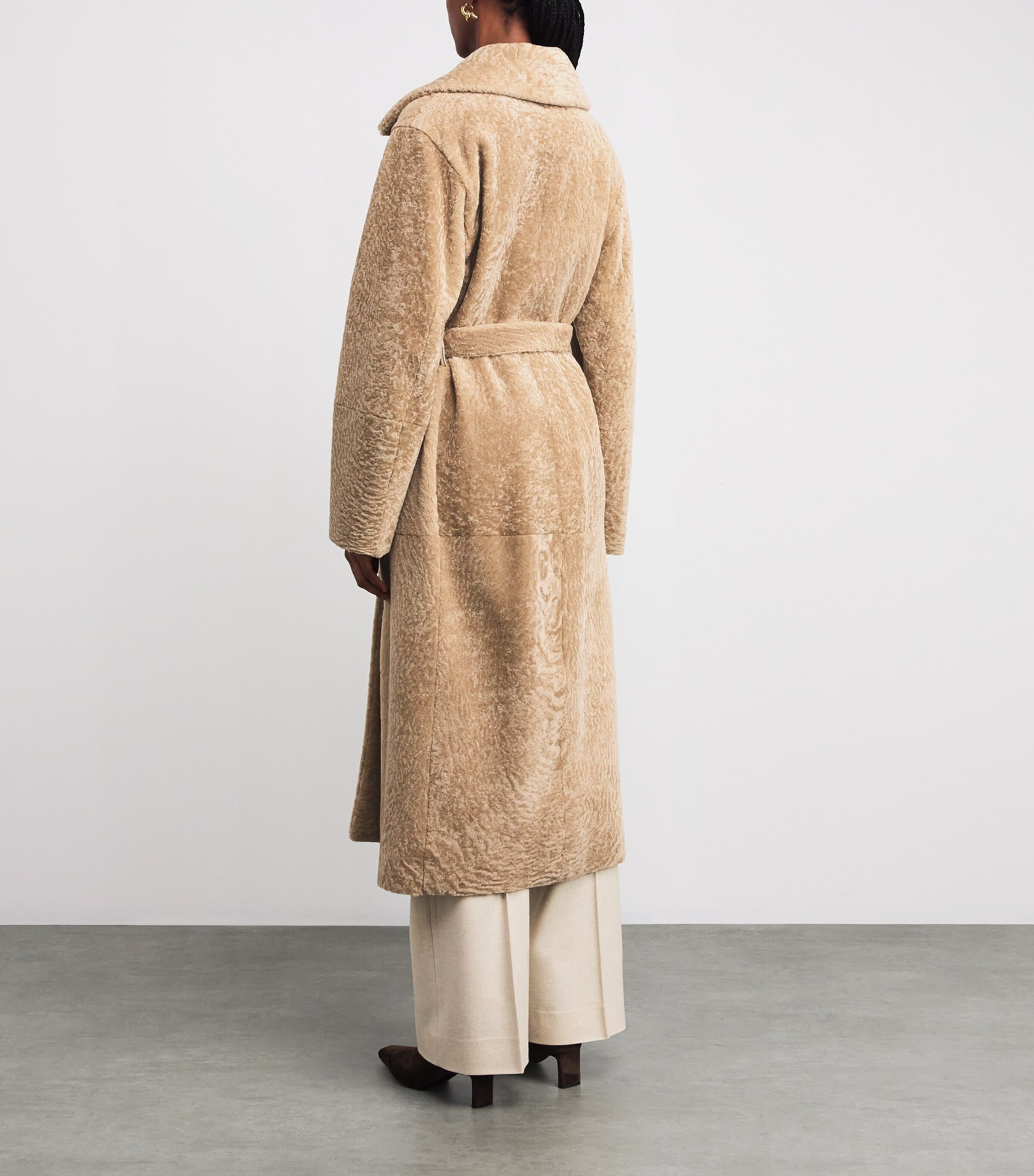 Eleventy Womens Shearling Long Trench Coat Sabbia Image 4
