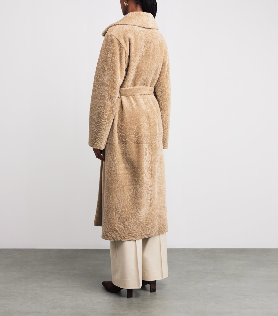 Eleventy Womens Shearling Long Trench Coat Sabbia Image 4
