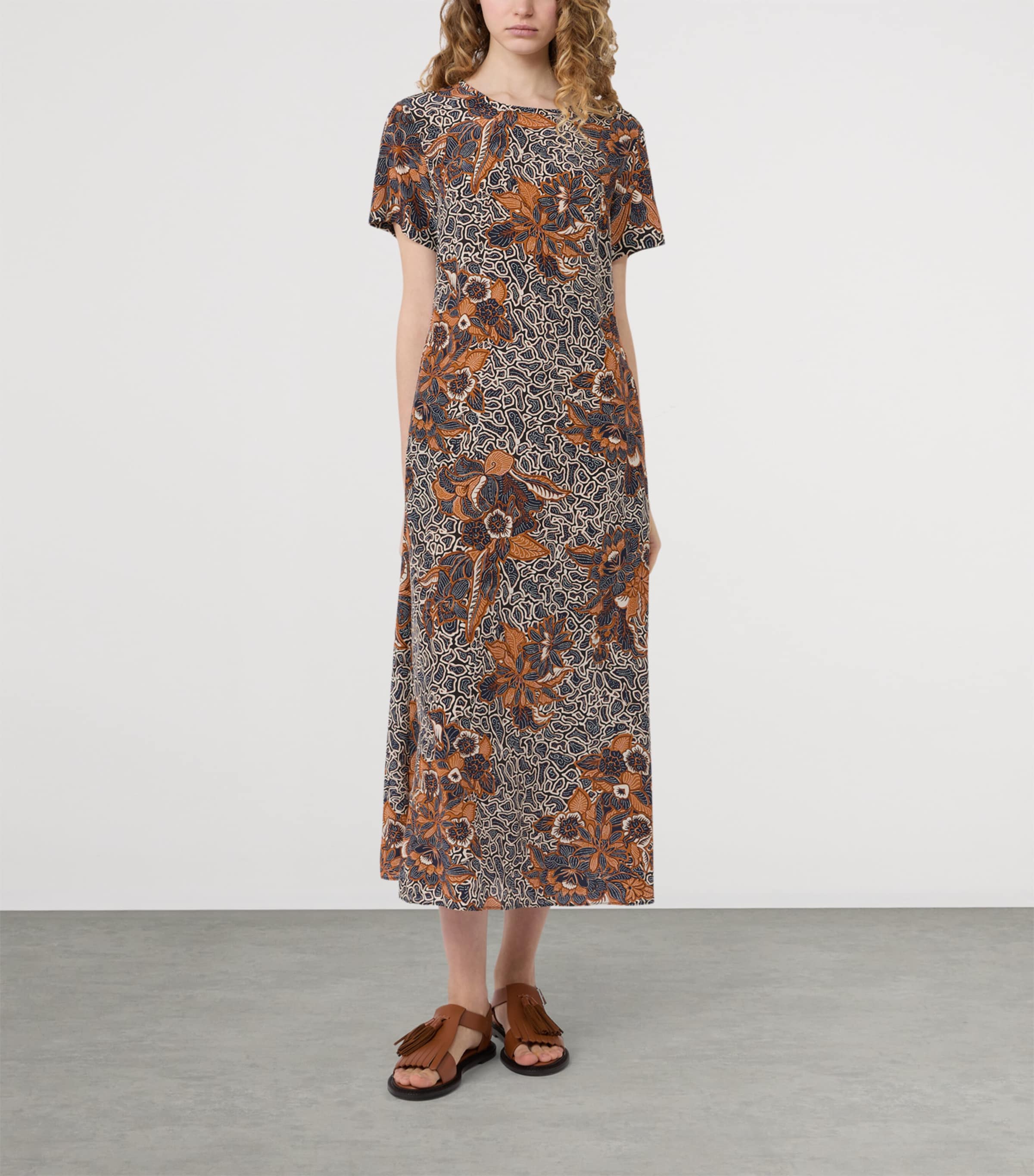 Weekend Max Mara Womens Silk Floral Print Midi Dress Navy Image 2