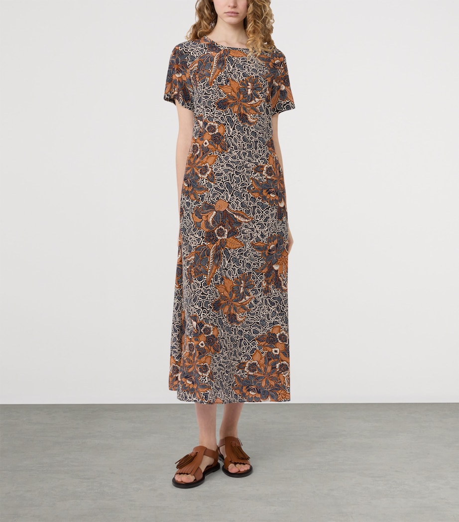Weekend Max Mara Womens Silk Floral Print Midi Dress Navy Image 2