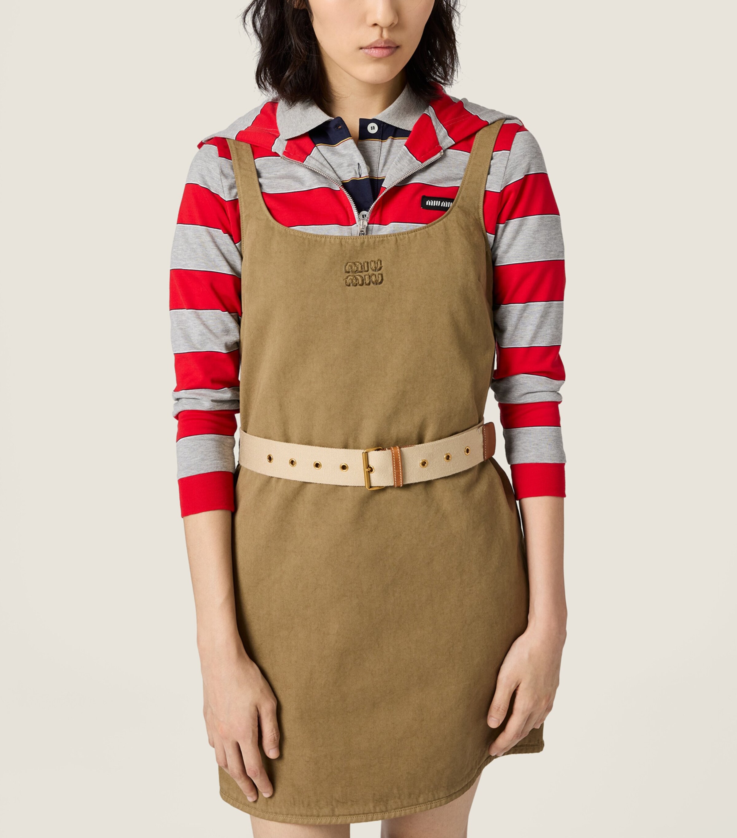 Miu Miu Womens Cotton Belted Mini Dress Image 5