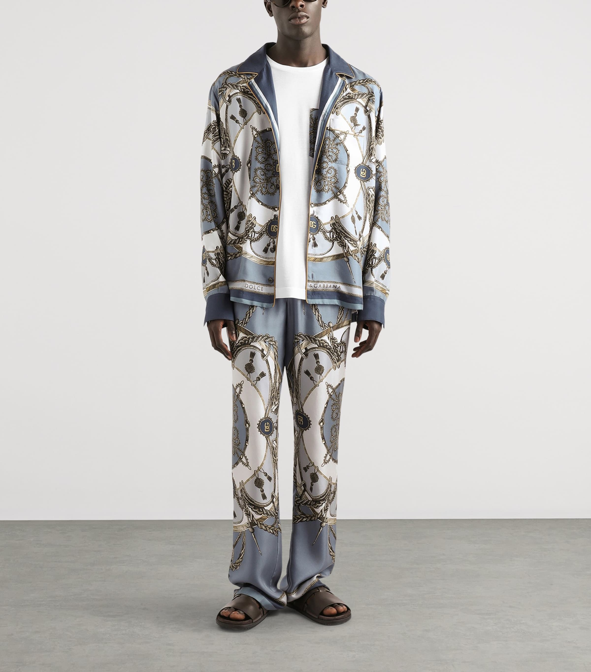 Dolce&Gabbana Mens Silk Twill Printed Trousers Corde/nappe F. Image 2