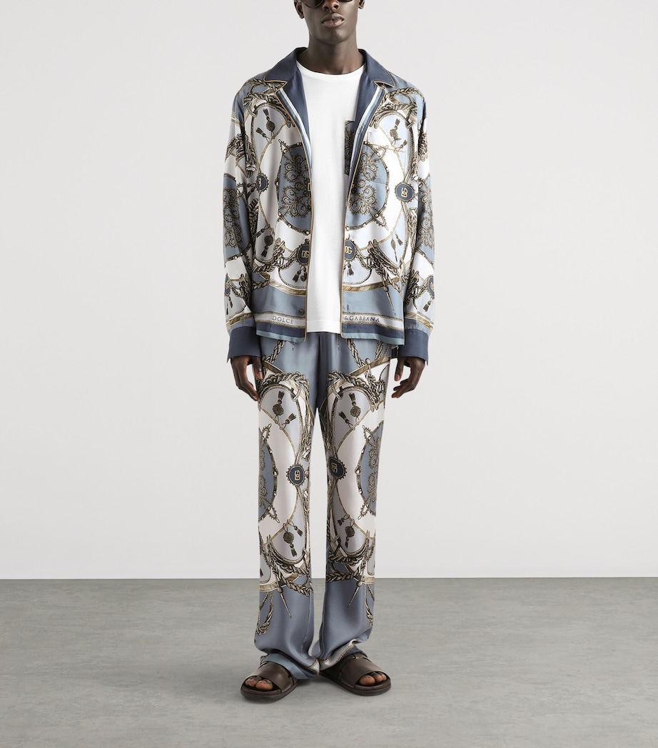 Dolce&Gabbana Mens Silk Twill Printed Trousers Corde/nappe F. Image 2