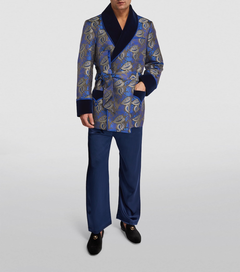 Daniel Hanson Mens Silk Paisley Smoking Jacket Blue Image 2