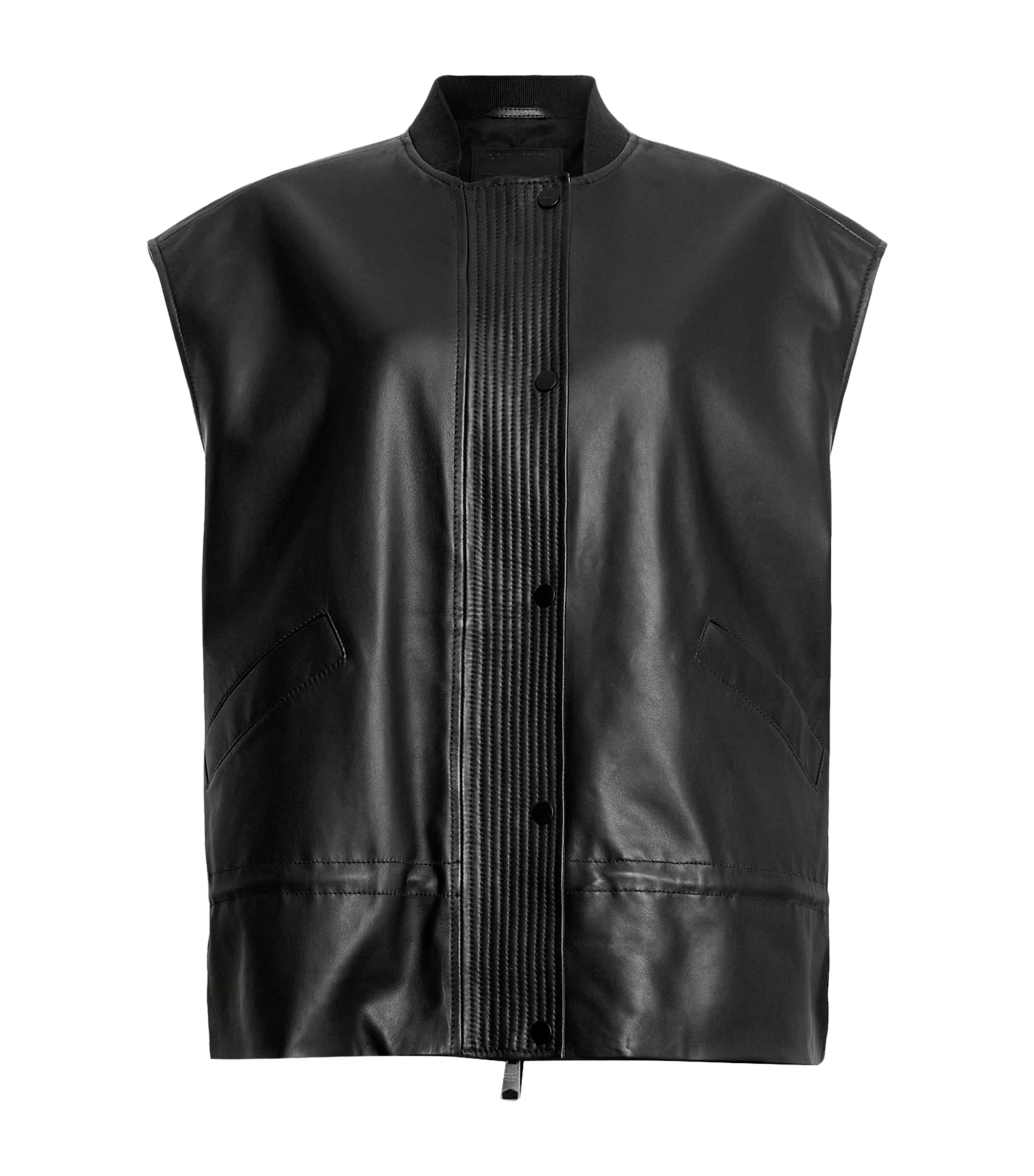 Allsaints Womens Sofi Relaxed-fit Leather Gilet Black In Black
