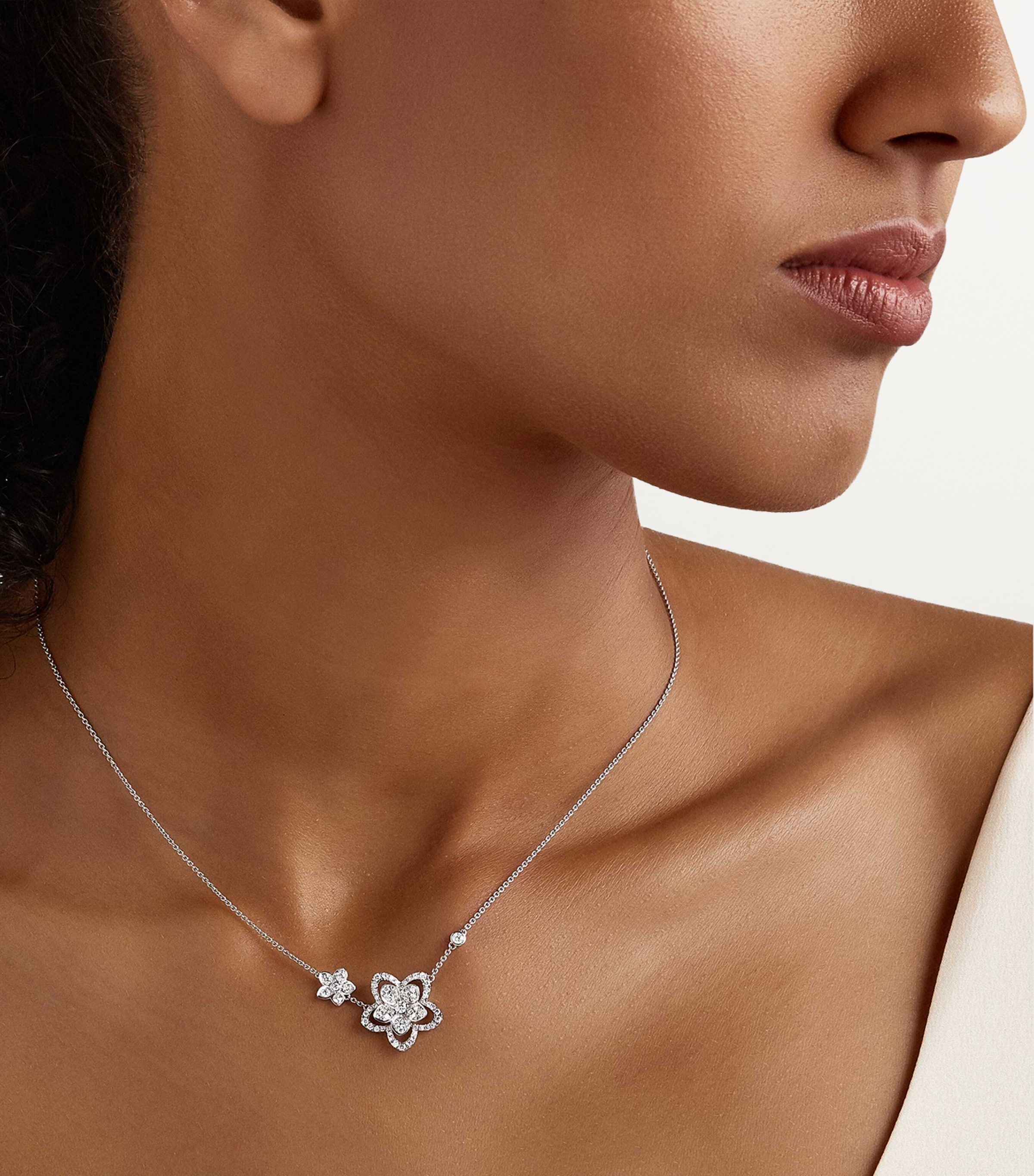 White Gold and Diamond Wild Flower Necklace WHITE GOLD Image 2