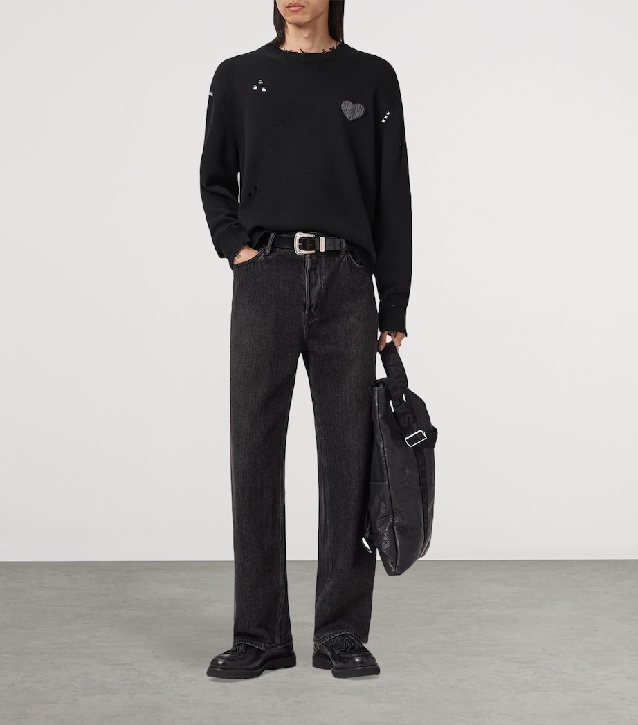 Cotton Distressed Theo Sweater BLACK Image 3