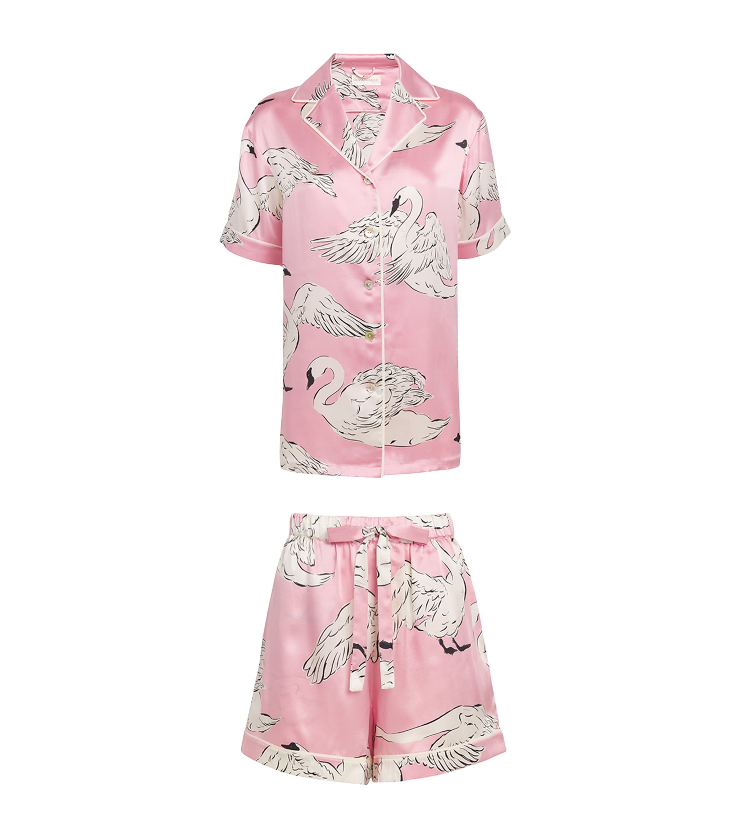 Olivia Von Halle Ingo Selene Pink Swan Pyjamas In Silk Satin