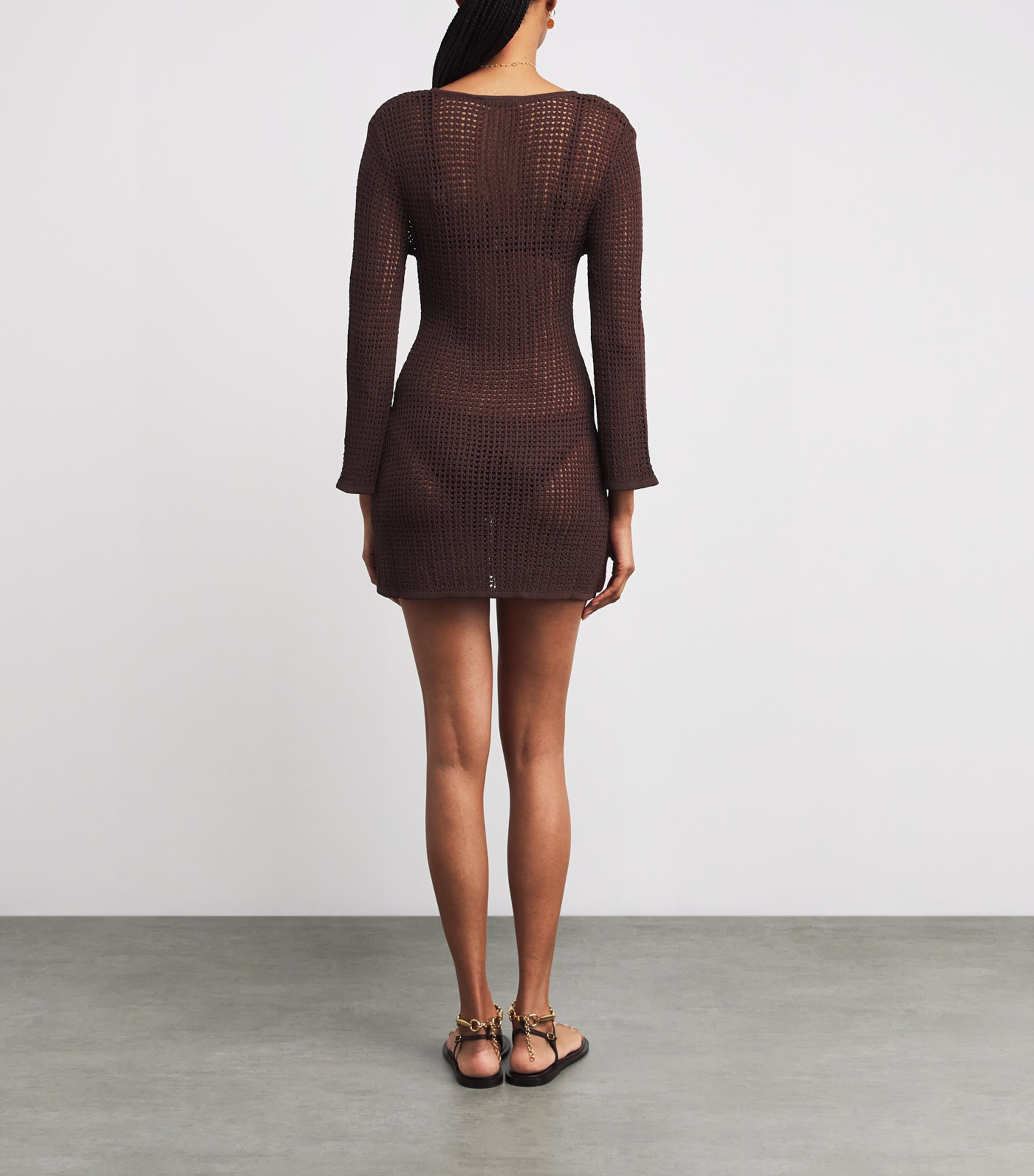 Crochet Ellis Mini Dress BROWN9 Image 3