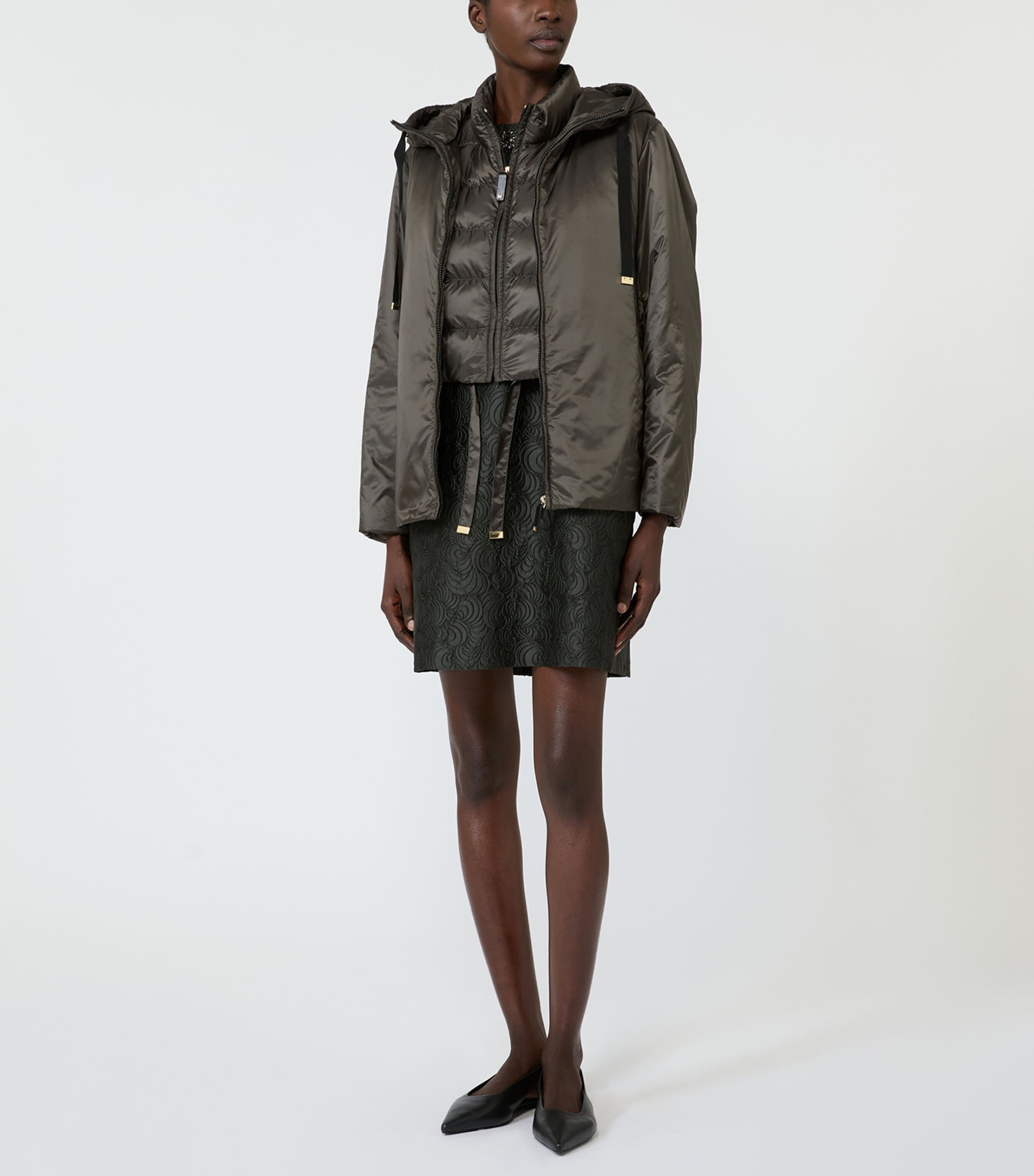Max Mara Womens Padded Hooded Jacket Kaki Image 2