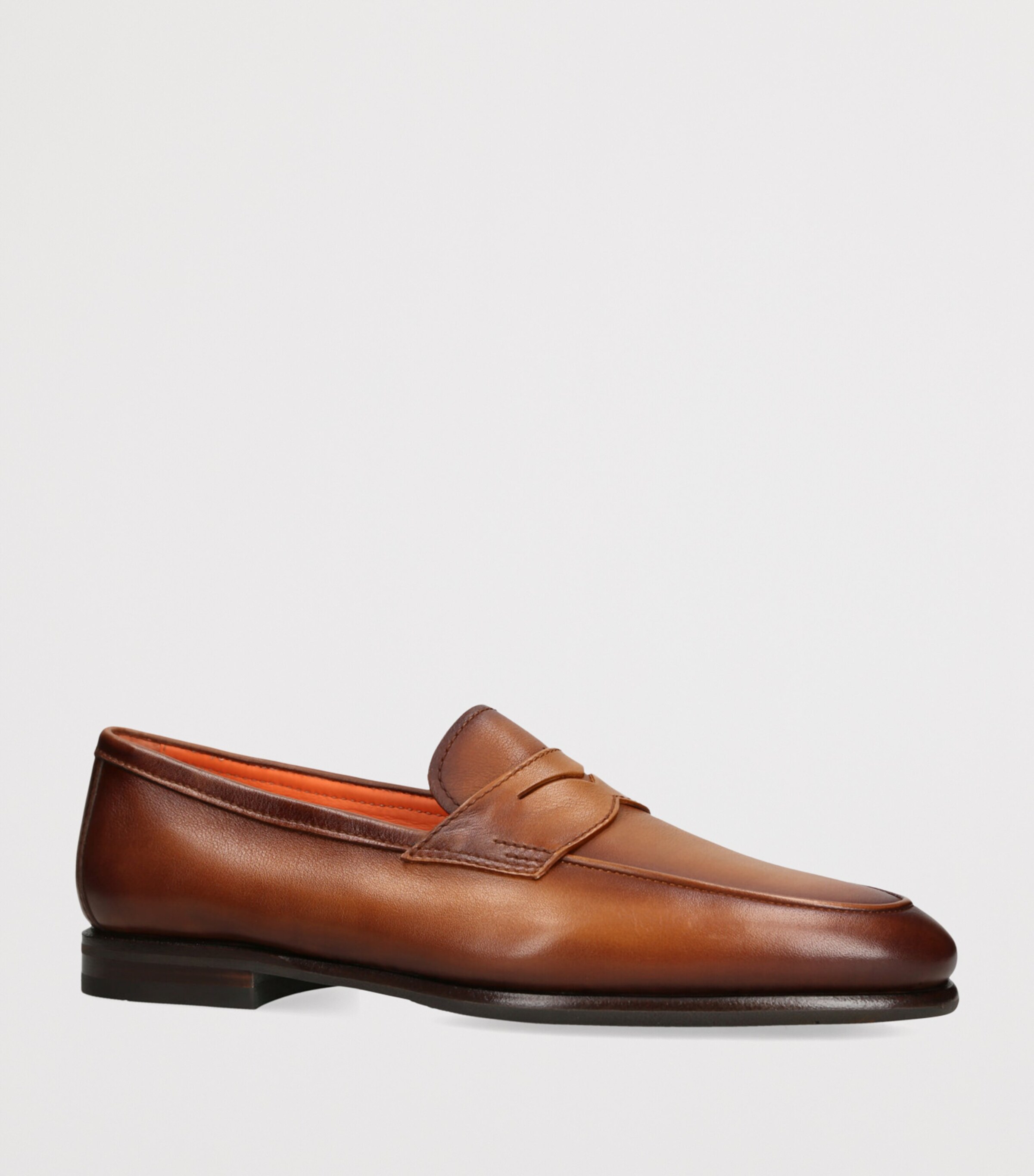 Santoni Mens Leather Carlos Penny Loafers Mid Brown Image 3