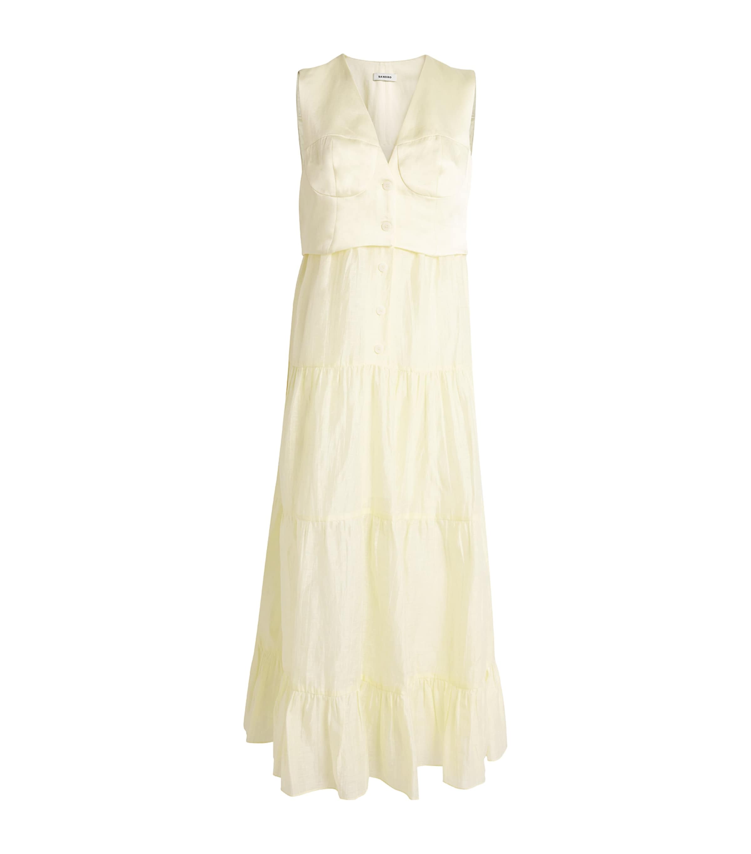 Sandro Linen-blend Tailored Midi Dress In Yellow