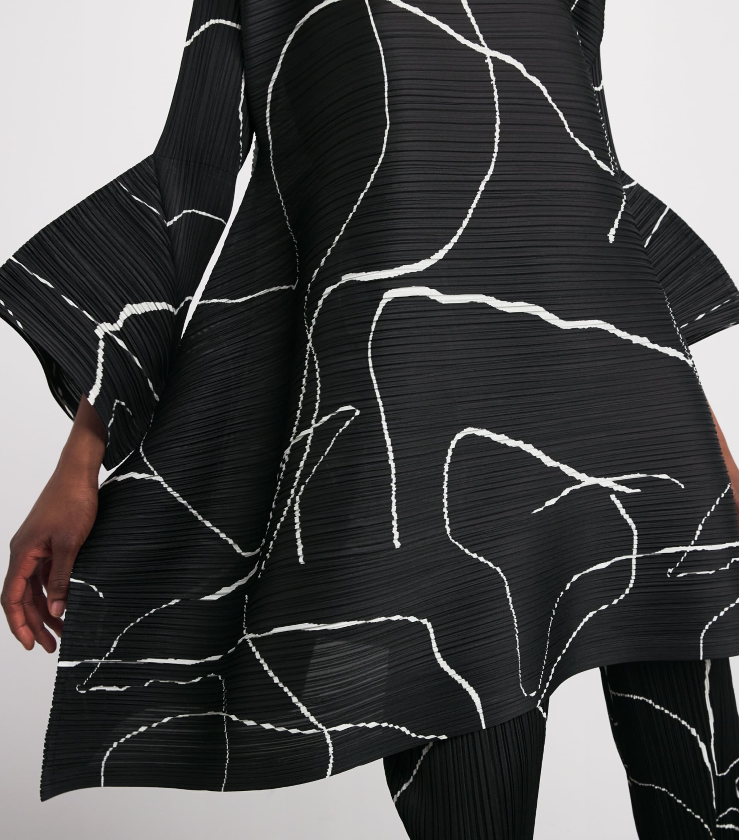 新品タグ付き PLEATS PLEASE PAUSE ブラック 3 即日発送 Pleats Please Issey Miyake Black Printed Pause Tunic