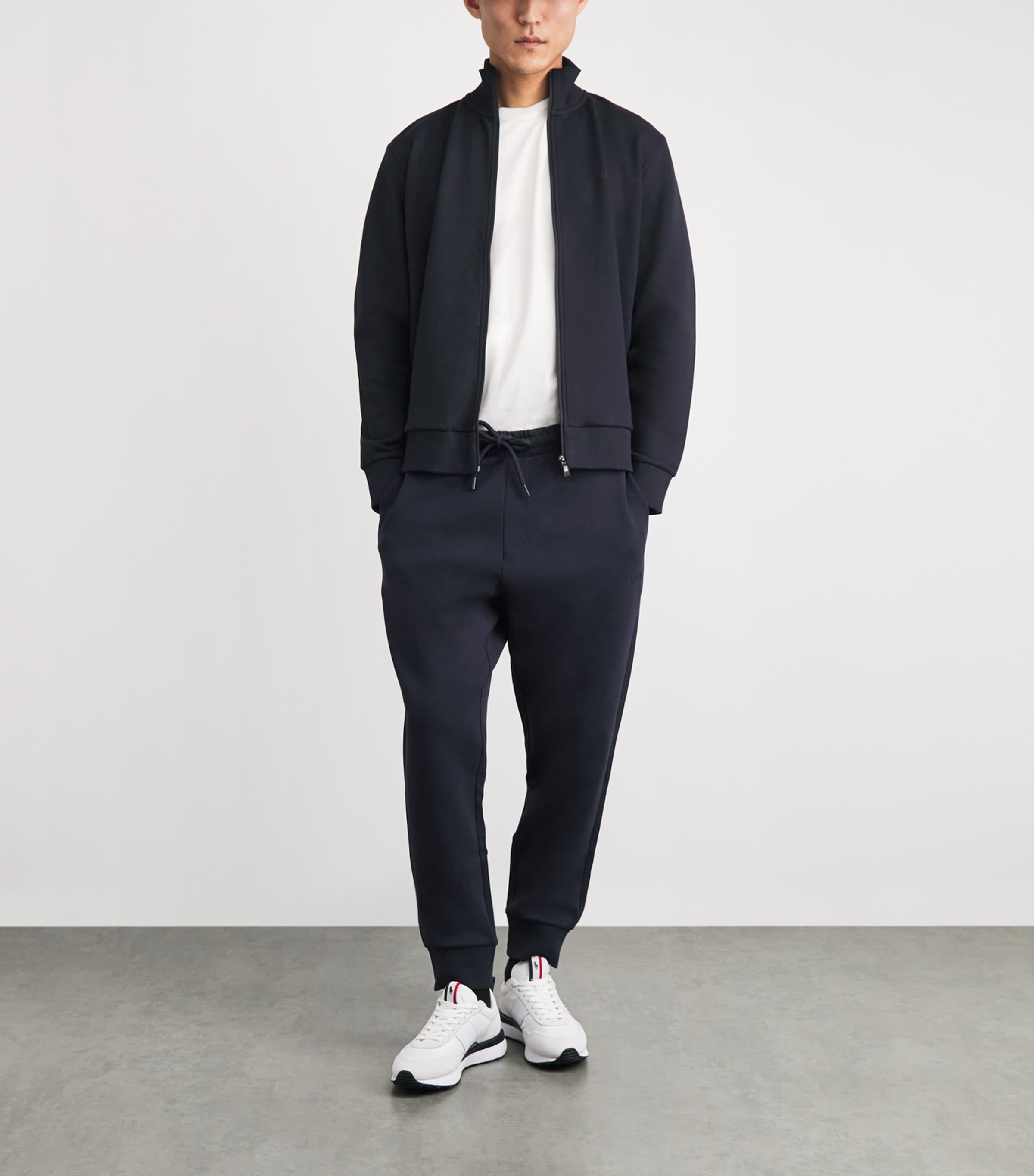 BOSS Mens Stretch-Cotton Cuffed Sweatpants Dark Blue Image 2