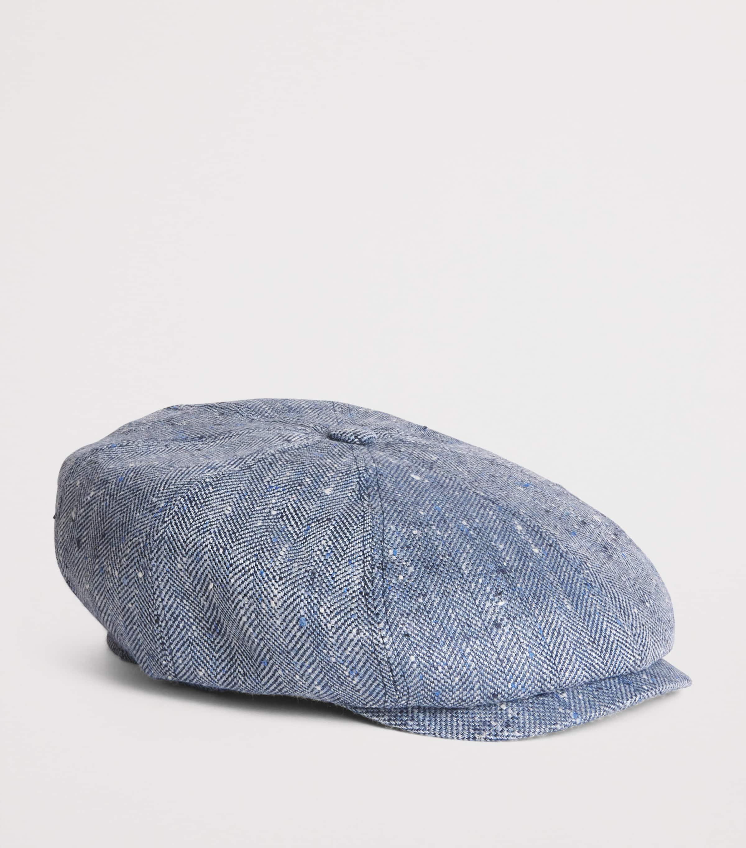 Silk-Linen Herringbone Flat Cap 322 - BLUE Image 2