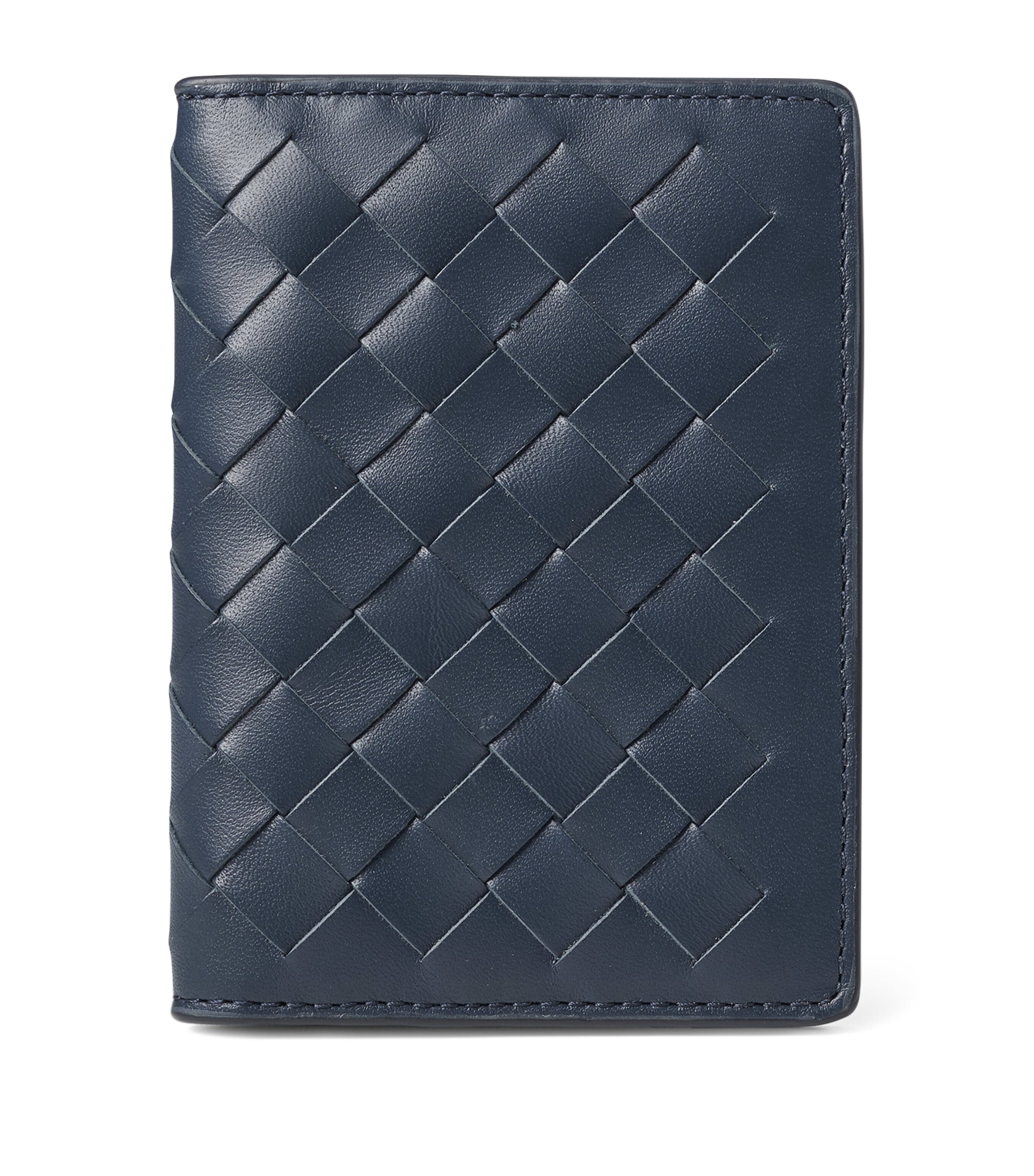 Woven Leather Card Case NAVY Image 1