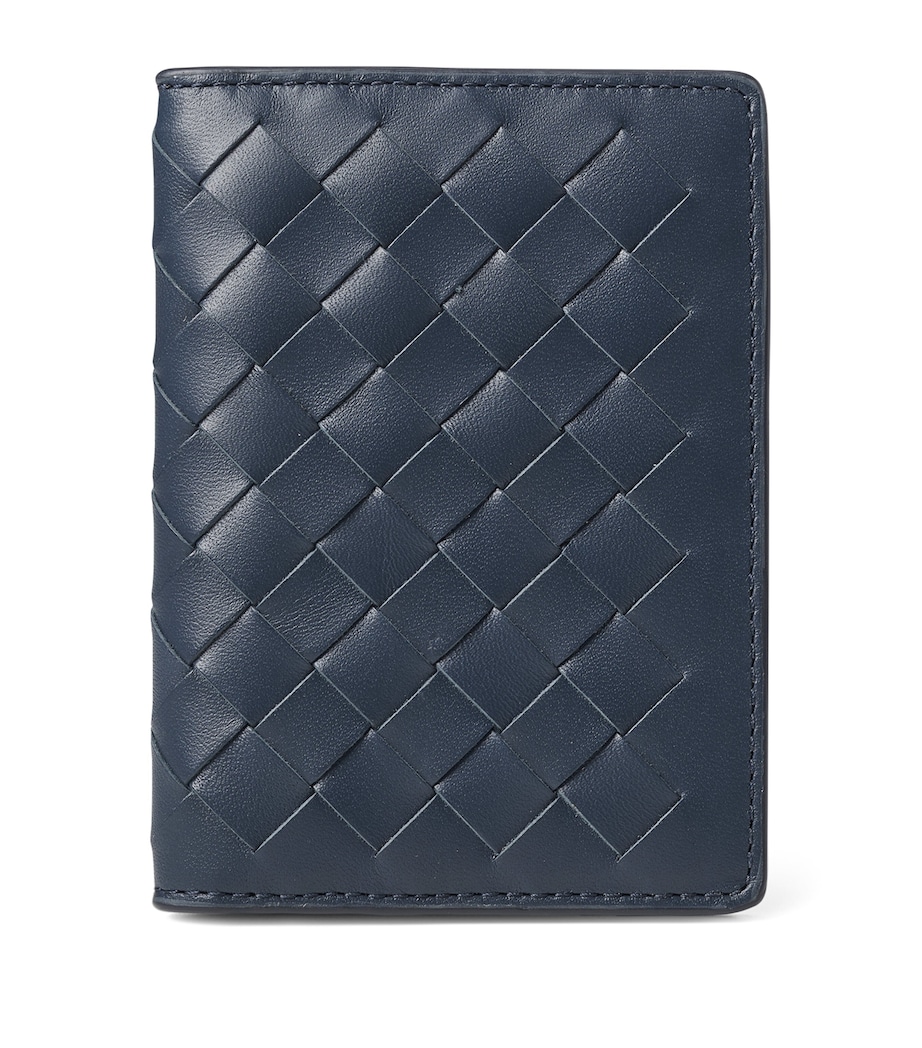 Woven Leather Card Case NAVY Image 1
