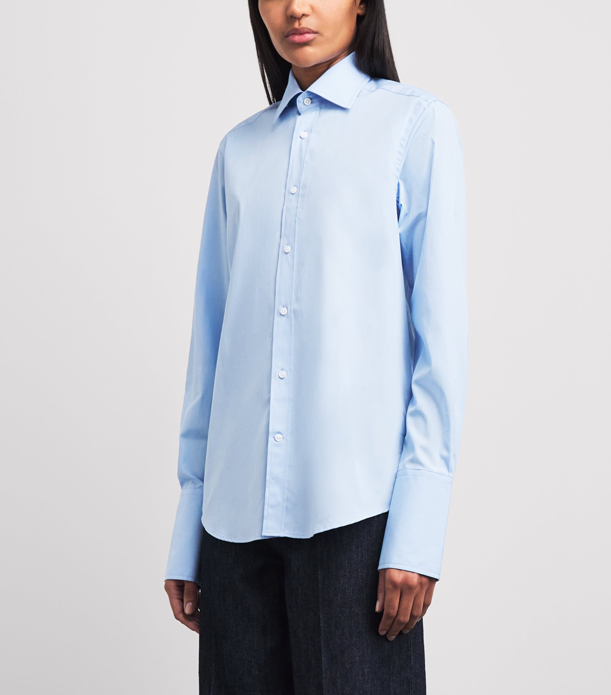 With Nothing Underneath Womens Exaggerated Cuff The Boyfriend Shirt Sky Blue Image 4