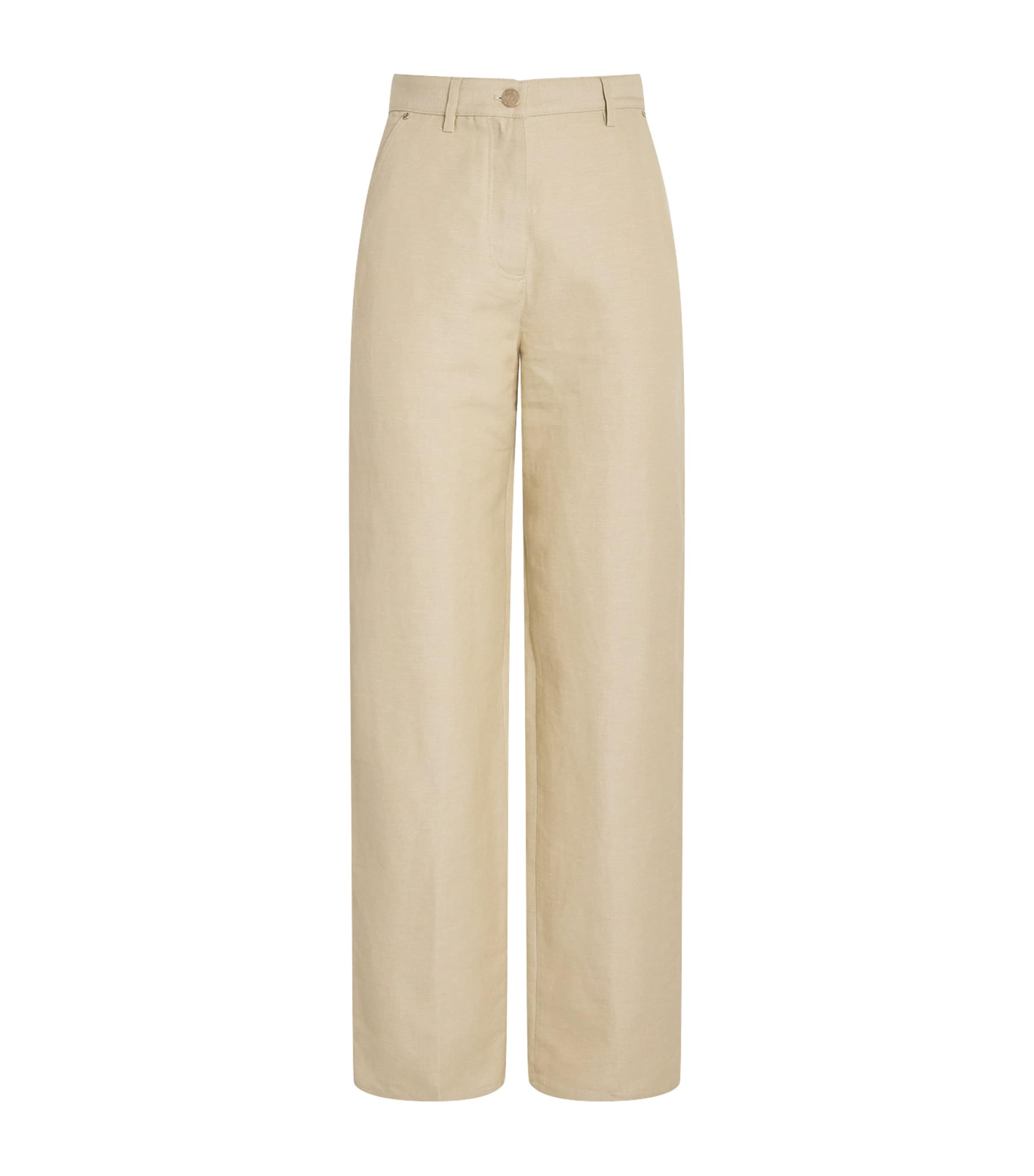 Maje Linen-cotton Straight Trousers In Neutral
