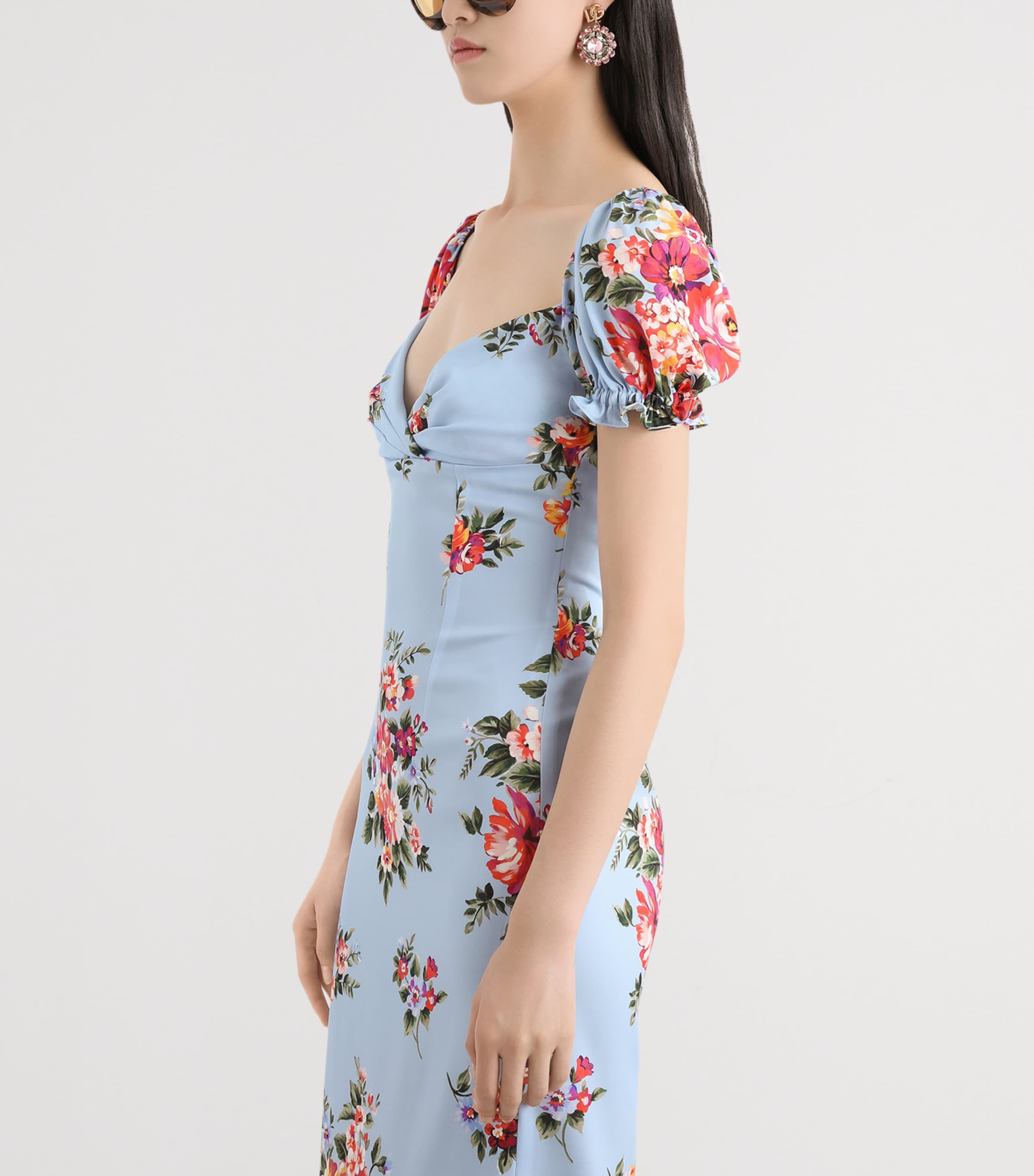 Dolce&Gabbana Womens Silk-Blend Bouquet Print Midi Dress Mazz Image 4
