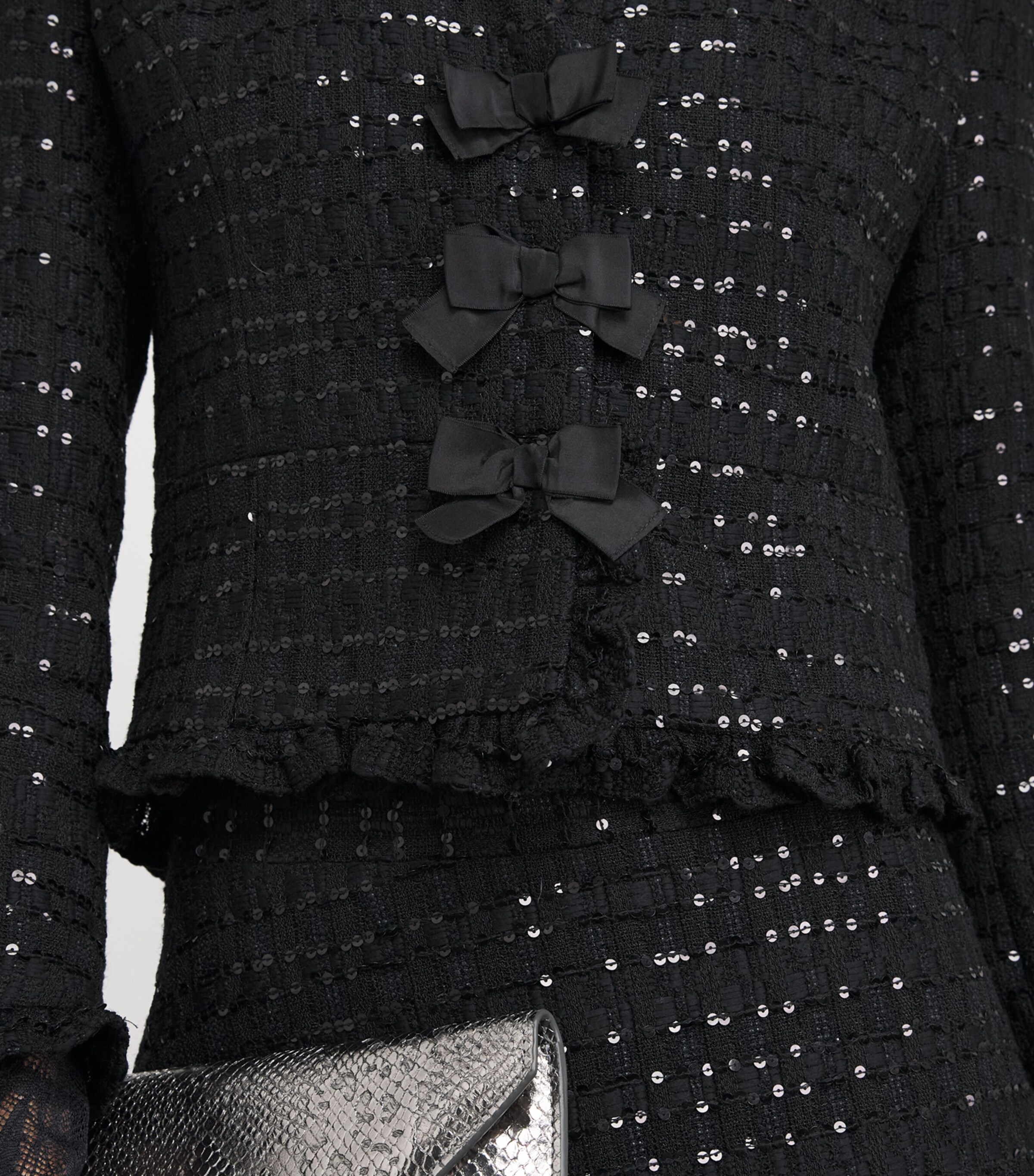Alessandra Rich Womens Tweed Sequin Jacket Black Image 3